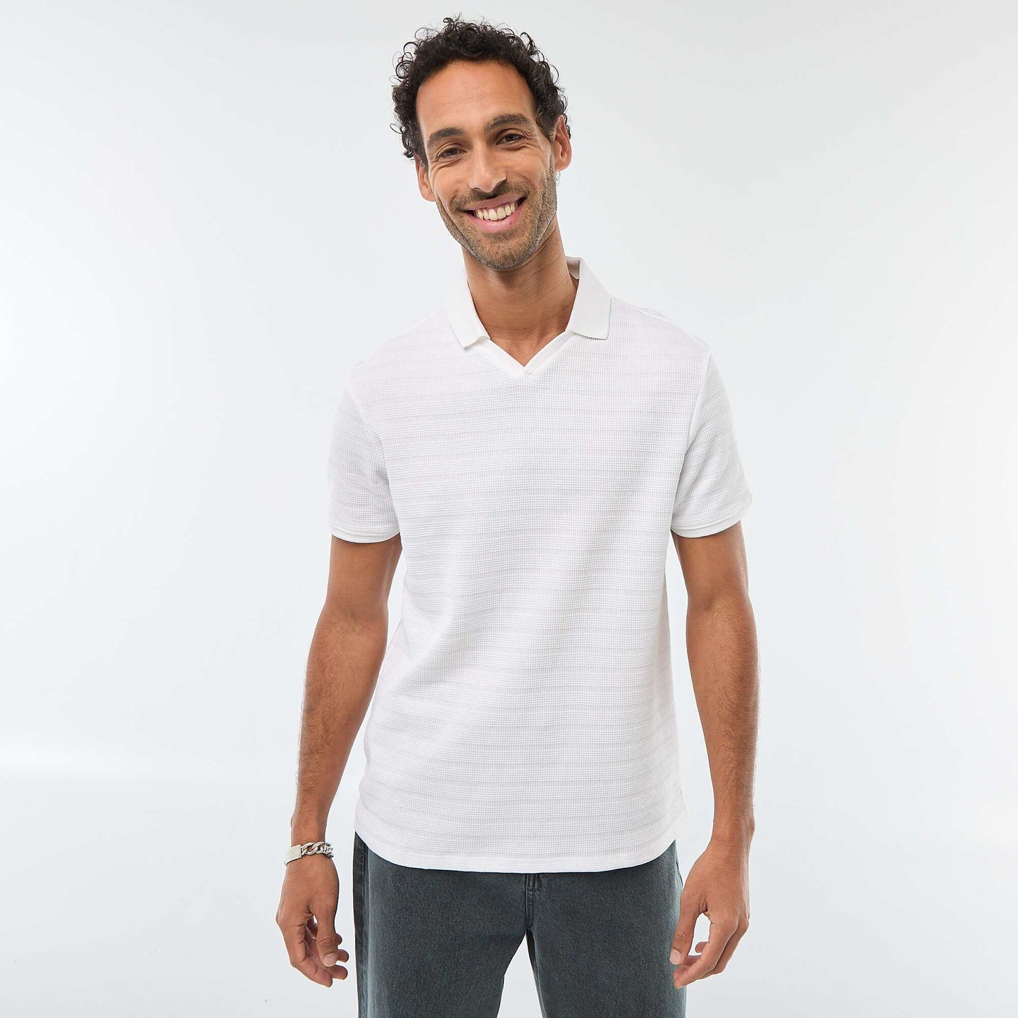 Short-Sleeved Cotton Piqué Polo Shirt WHITE