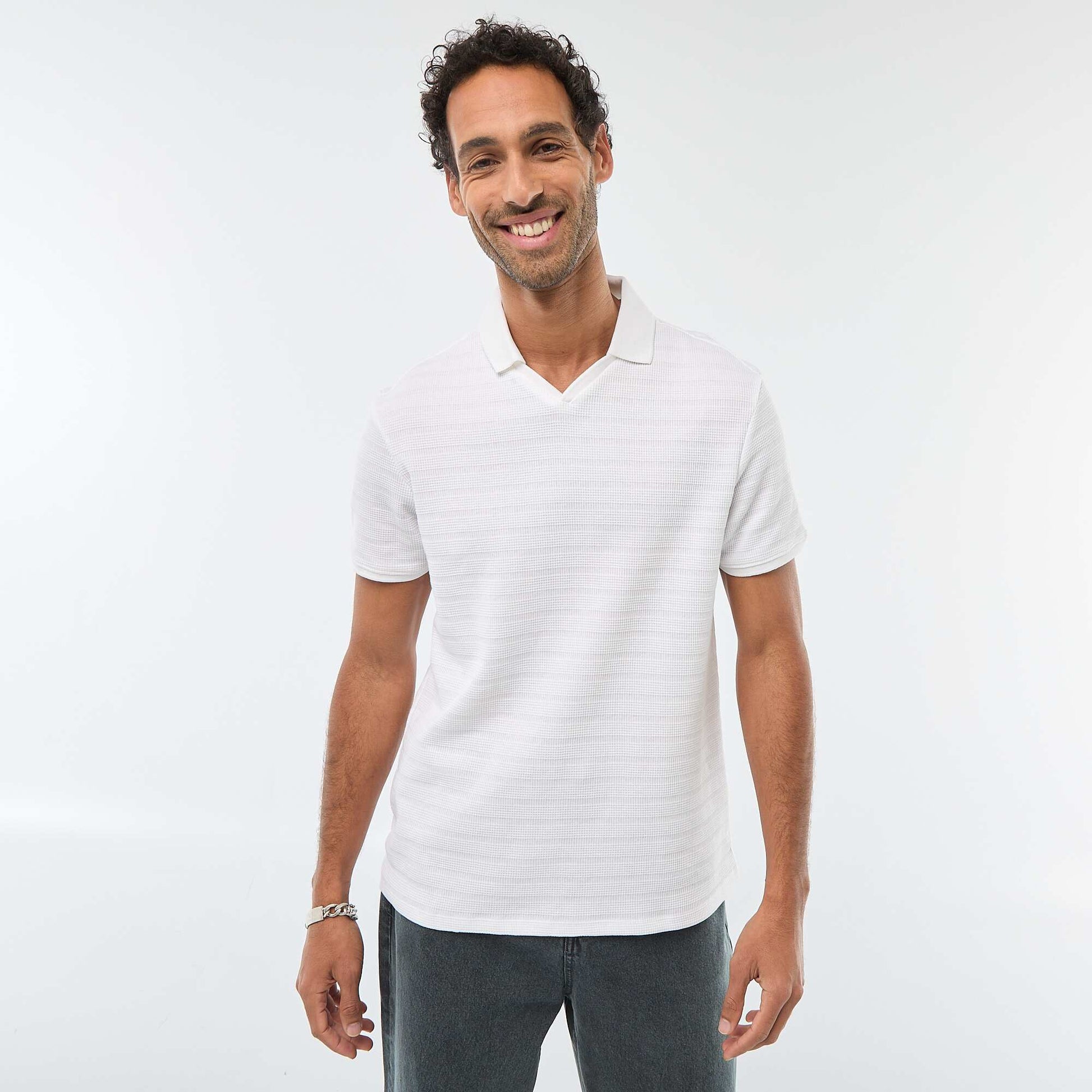 Short-Sleeved Cotton Piqué Polo Shirt WHITE