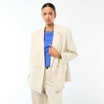 Double-Breasted Tailored Blazer BEIGE