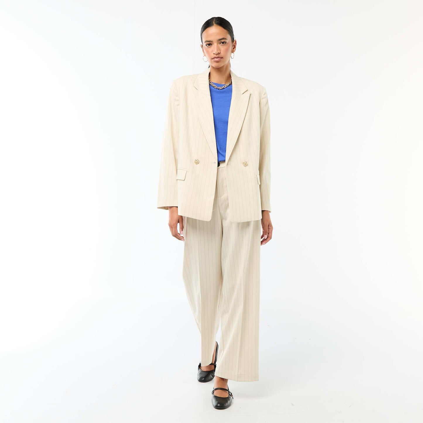 Double-Breasted Tailored Blazer BEIGE