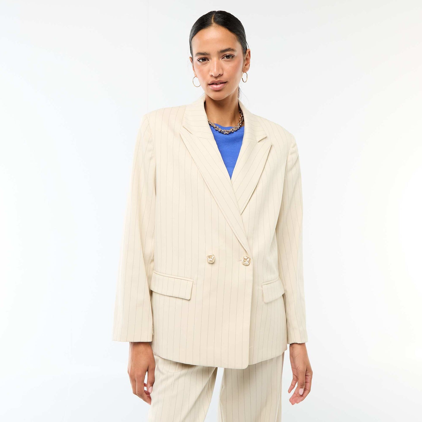 Double-Breasted Tailored Blazer BEIGE