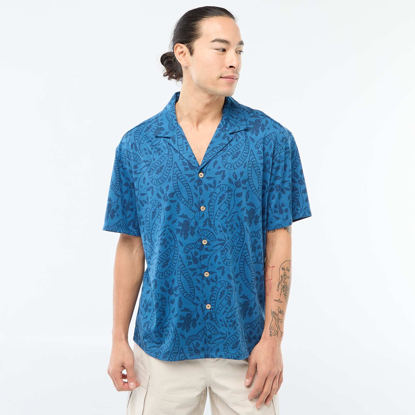Short-Sleeved Patterned Shirt BLUE
