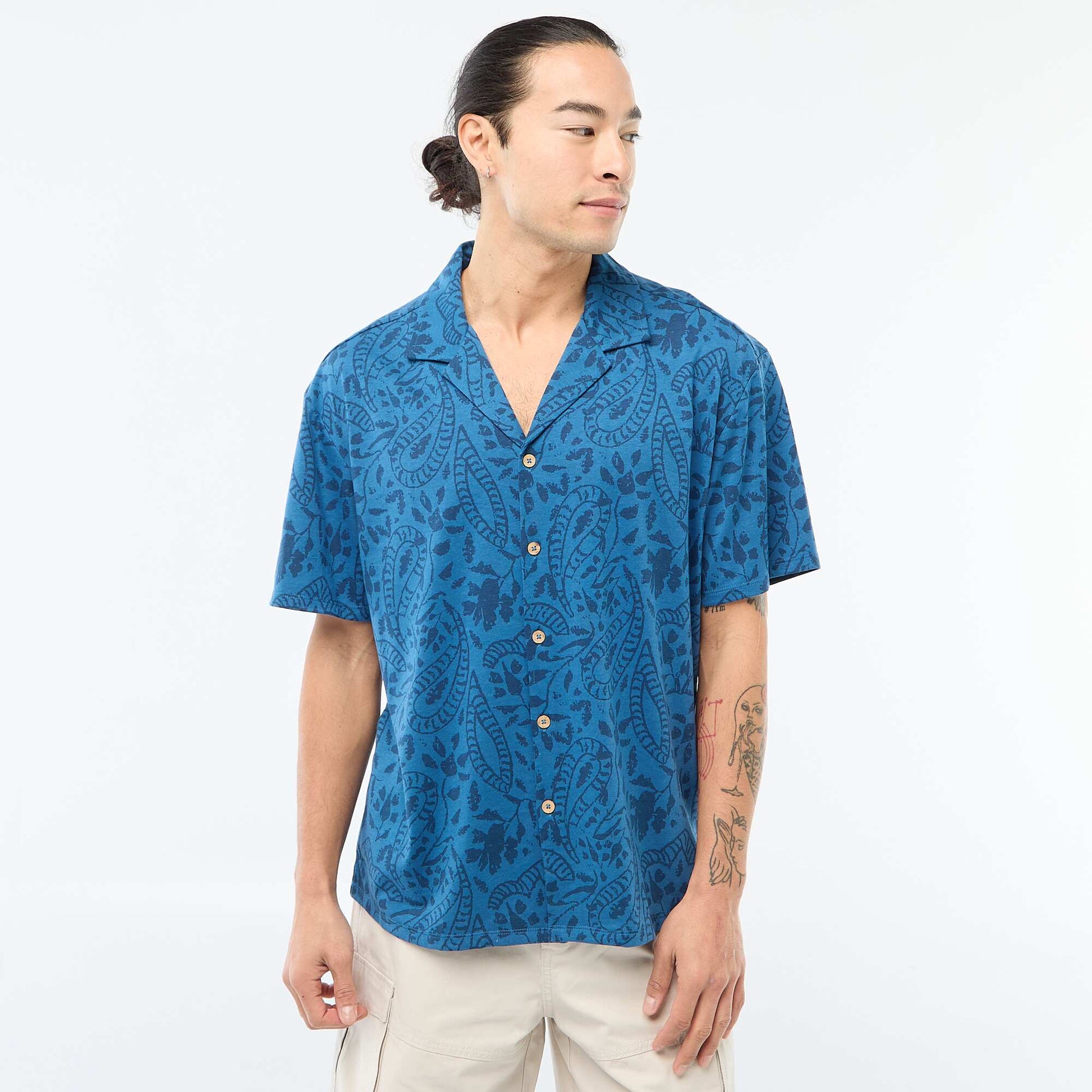 Short-Sleeved Patterned Shirt BLUE