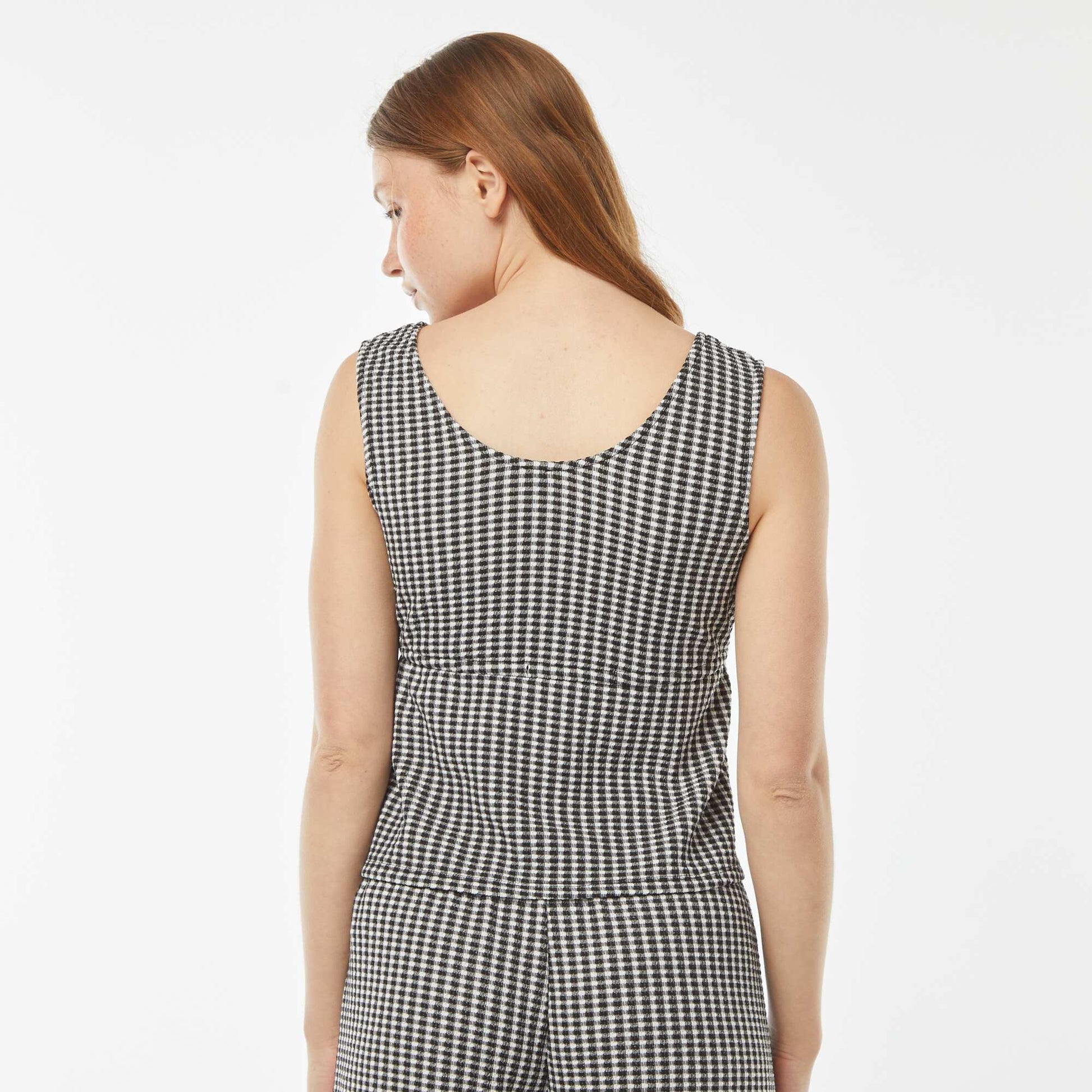 Gingham waffle-knit crop top BLACK