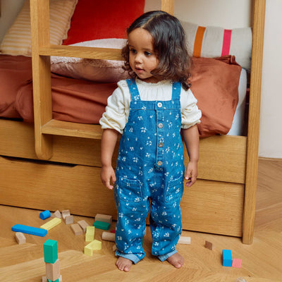 Floral Denim Dungarees BLUE