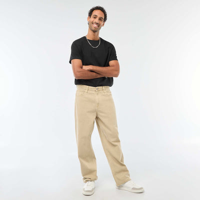 Solid Twill Baggy Pants BEIGE