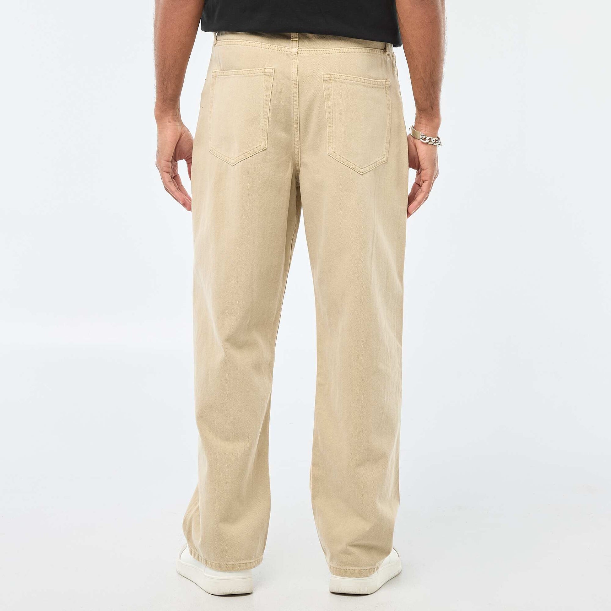 Solid Twill Baggy Pants BEIGE