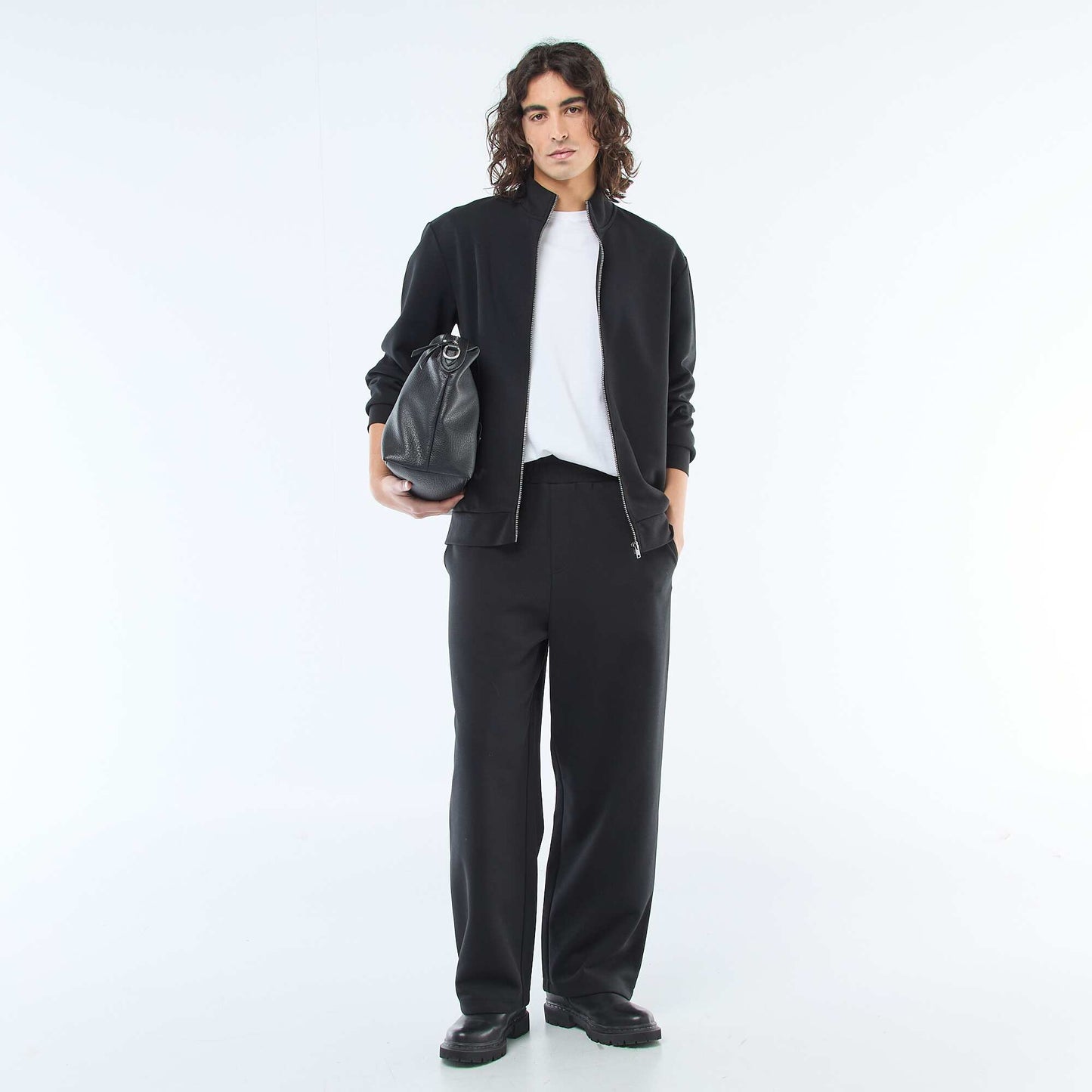 Wide-Leg Jogger Style Pants BLACK