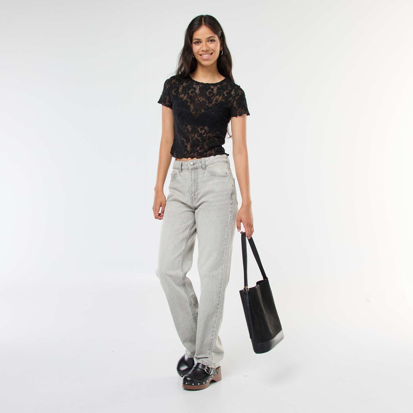 Lace Short-Sleeve T-Shirt BLACK