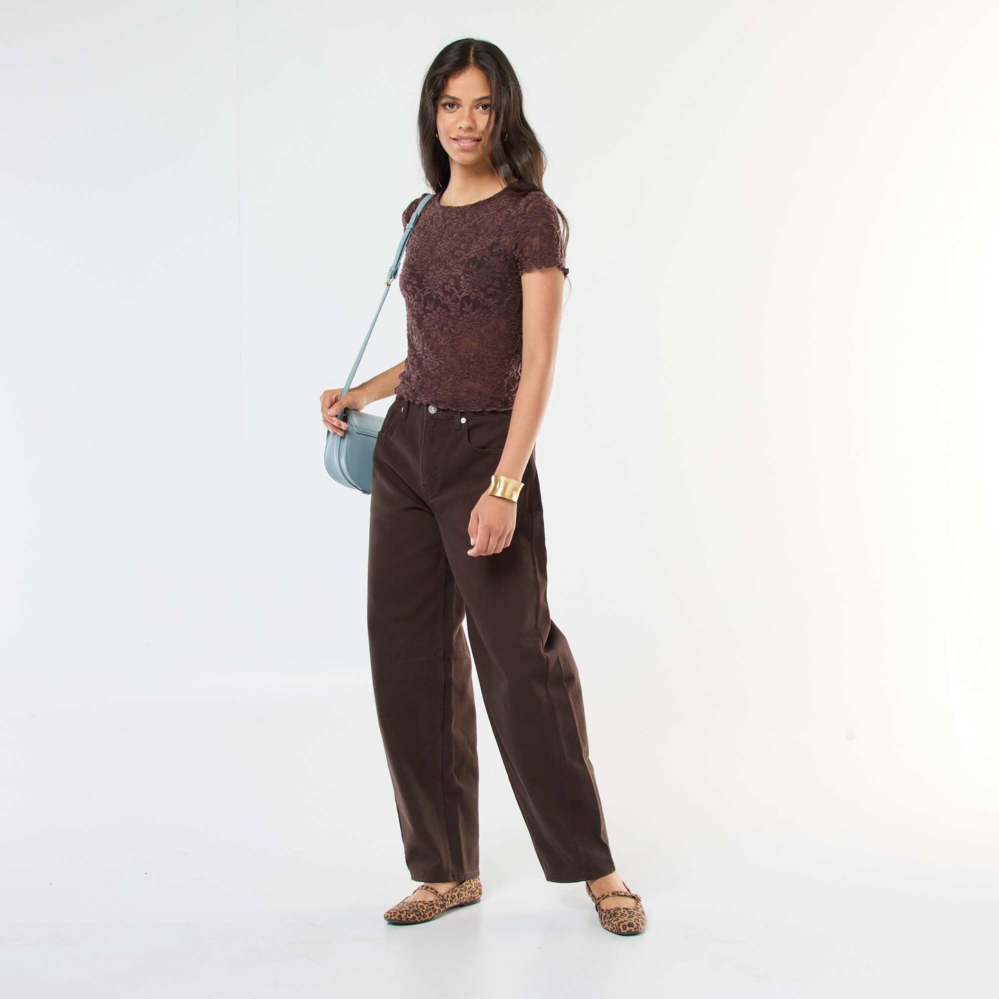 Lace Short-Sleeve T-Shirt BROWN