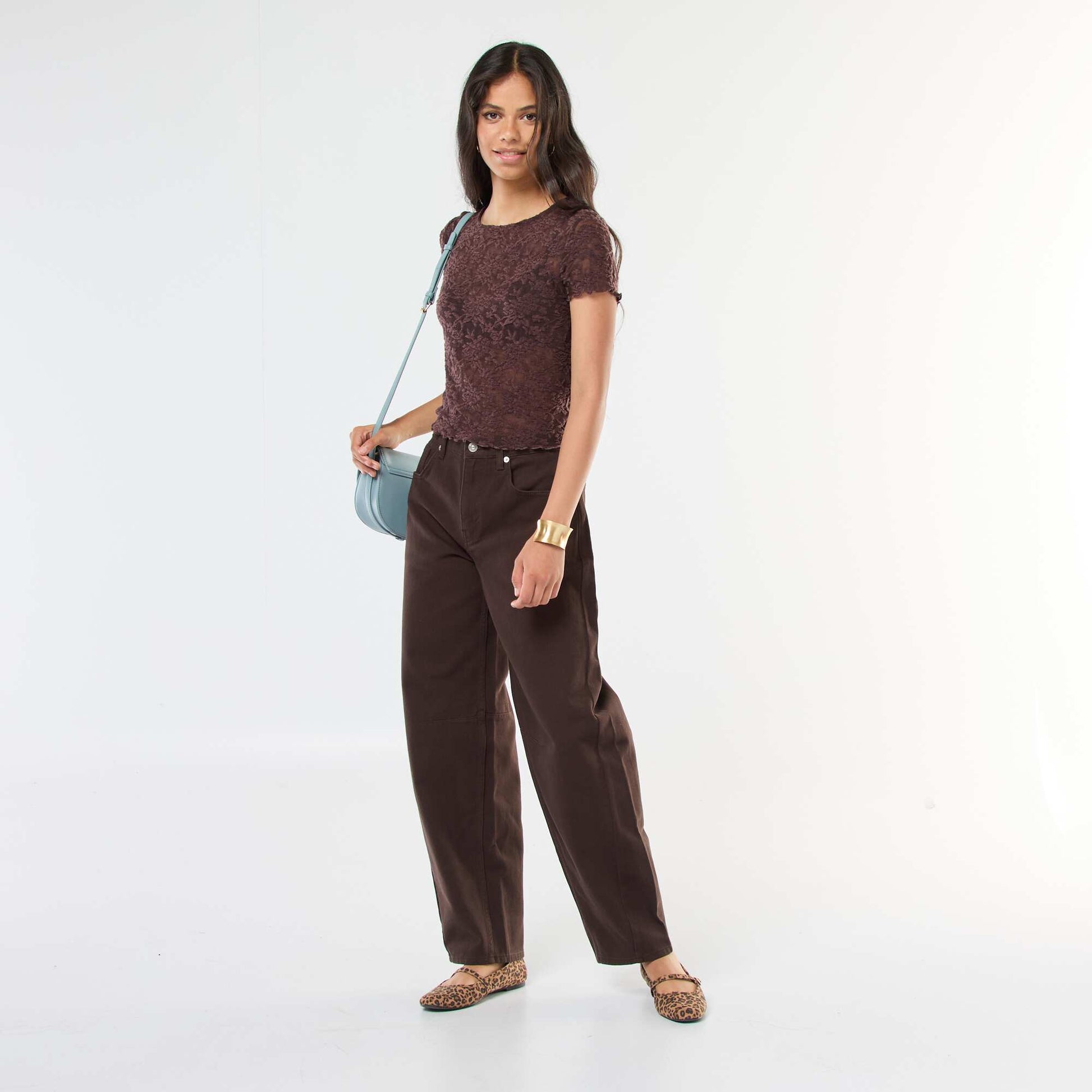 Lace Short-Sleeve T-Shirt BROWN