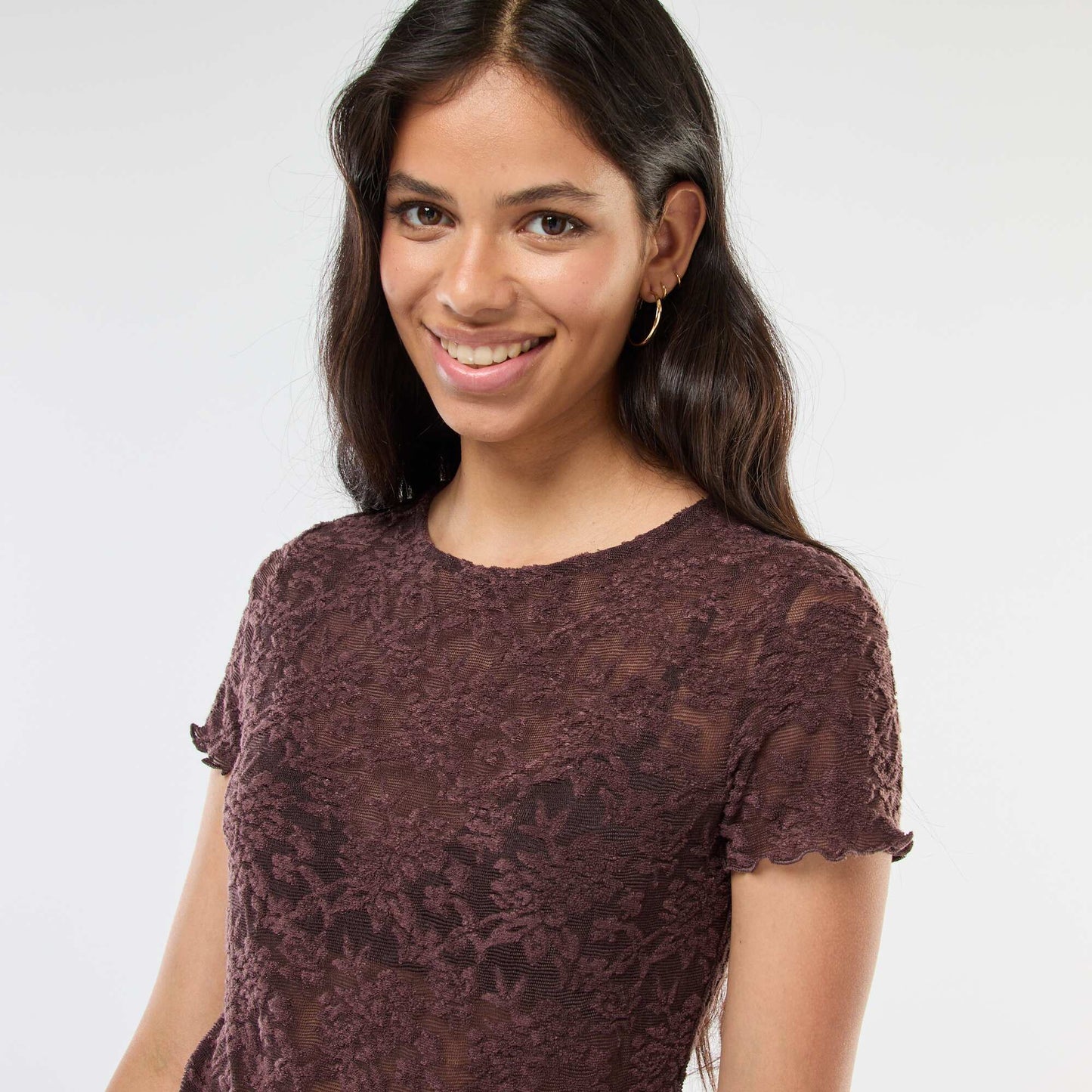 Lace Short-Sleeve T-Shirt BROWN