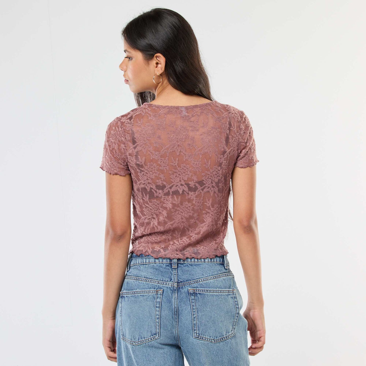 Lace Short-Sleeve T-shirt BROWN