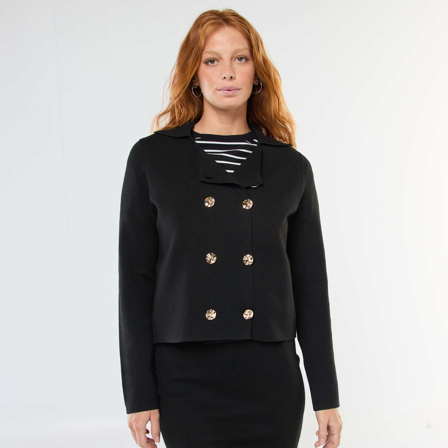 Double-Breasted Ottoman Knit Cardigan BLACK