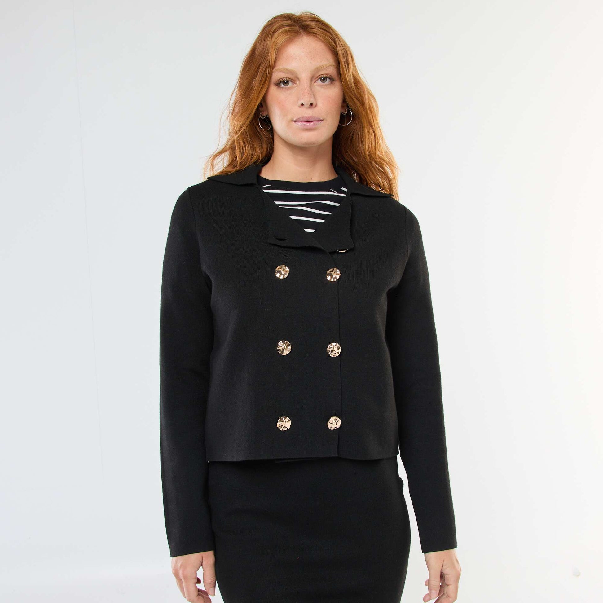 Double-Breasted Ottoman Knit Cardigan BLACK