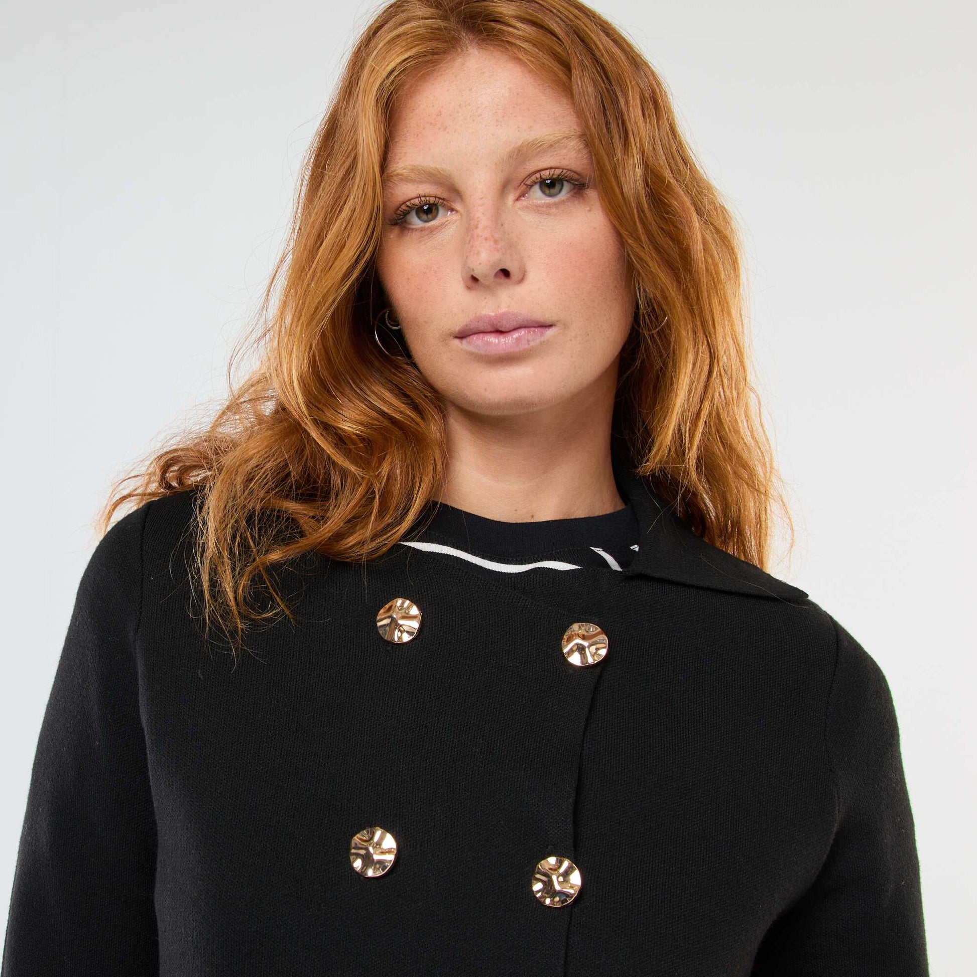 Double-Breasted Ottoman Knit Cardigan BLACK