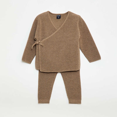 Cardigan Wrap and Knit Legging Set - 2 Piece BEIGE