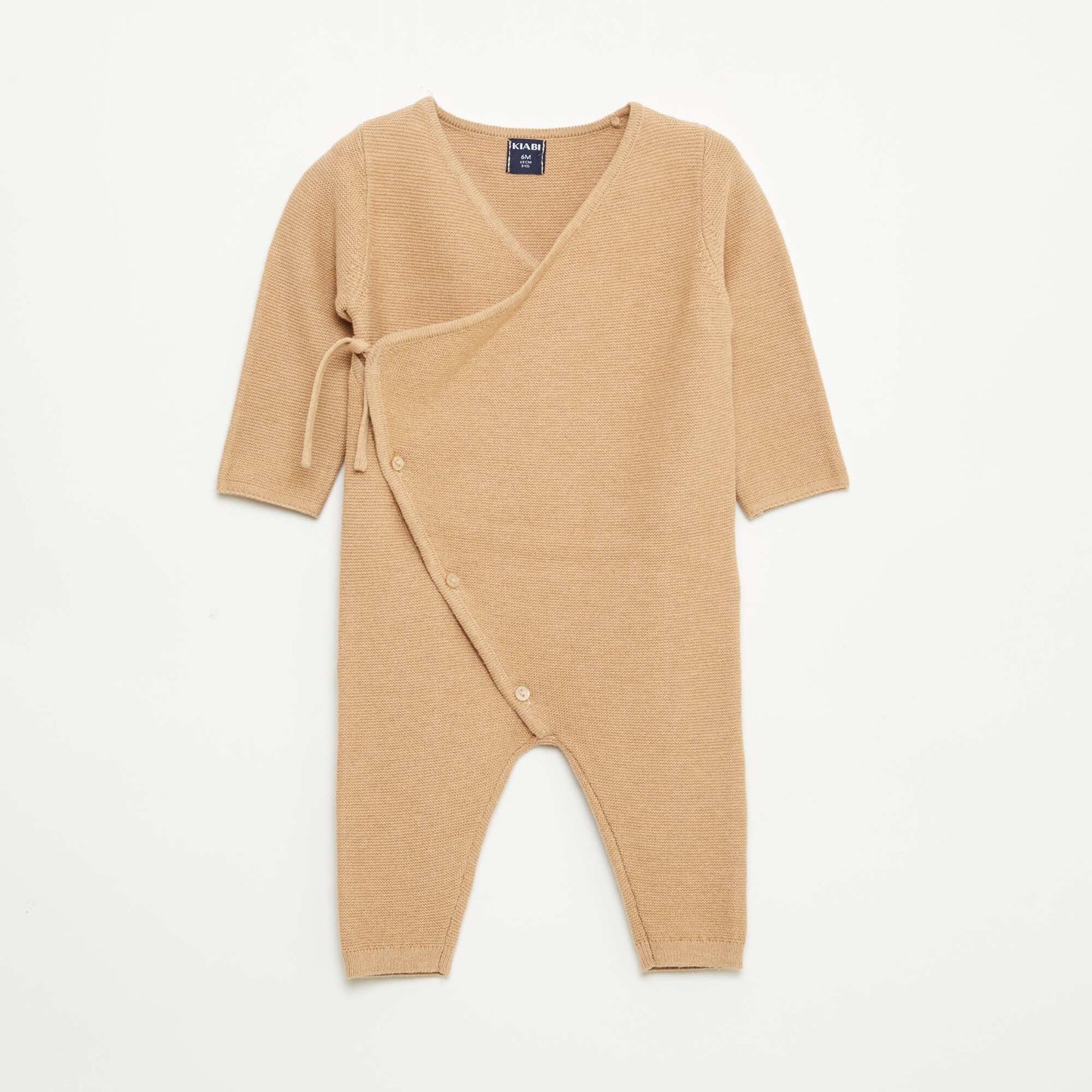 Knit Romper with Wrap Front Opening BEIGE