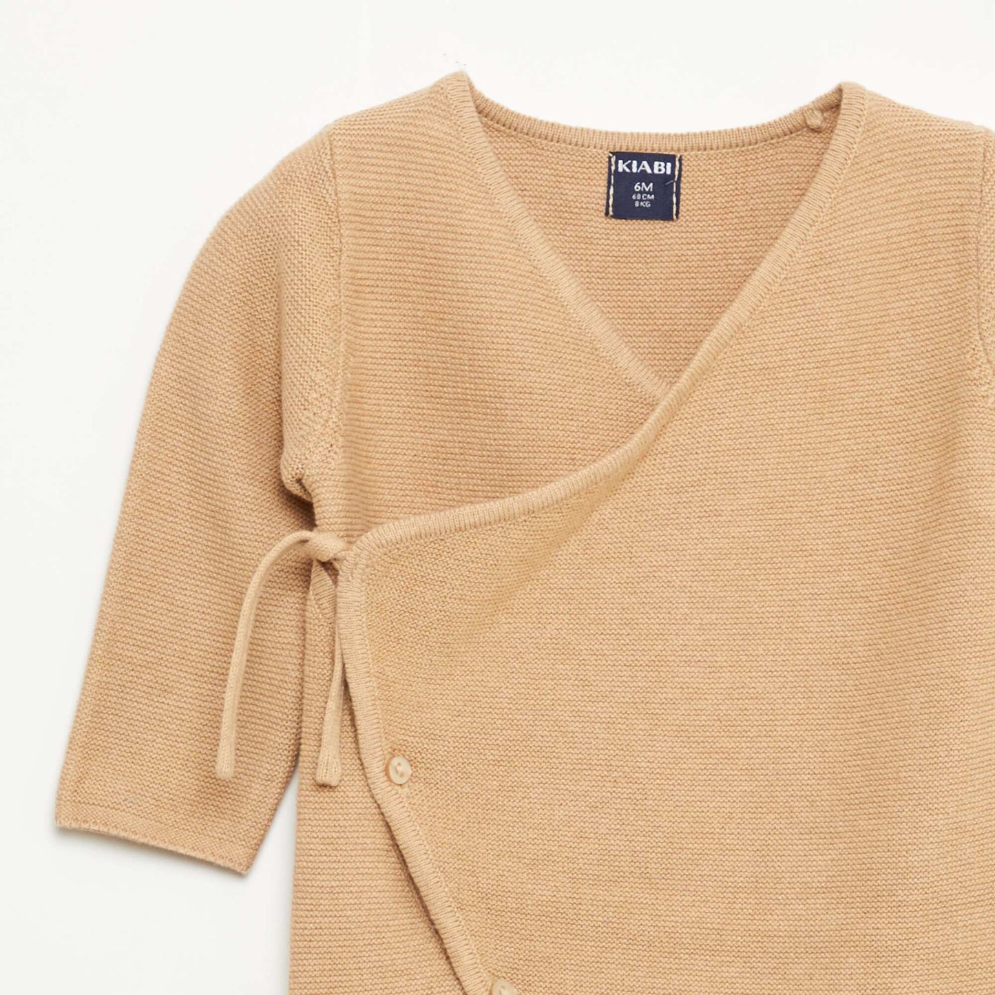 Knit Romper with Wrap Front Opening BEIGE