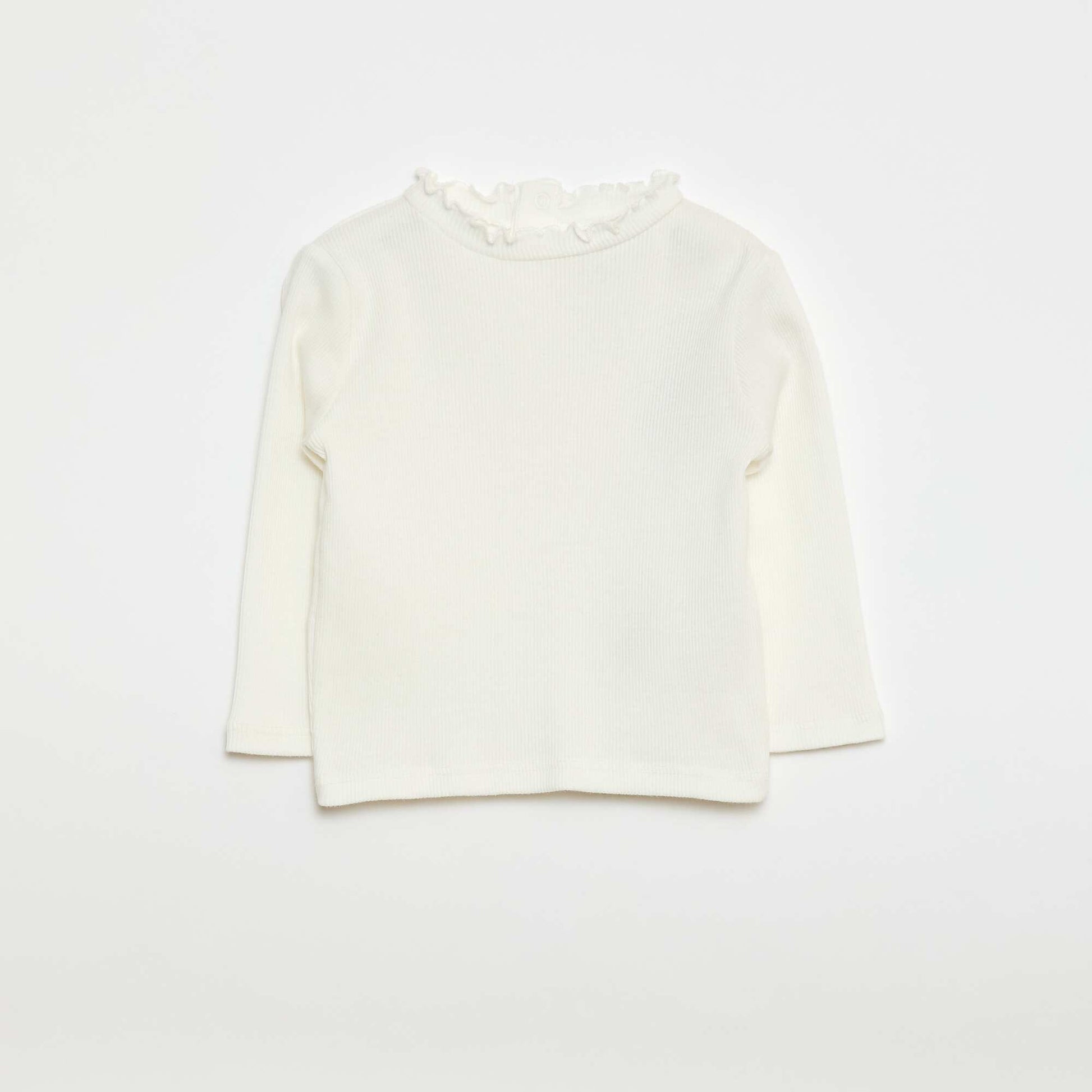 Ribbed T-shirt with Scalloped Neck WHITE