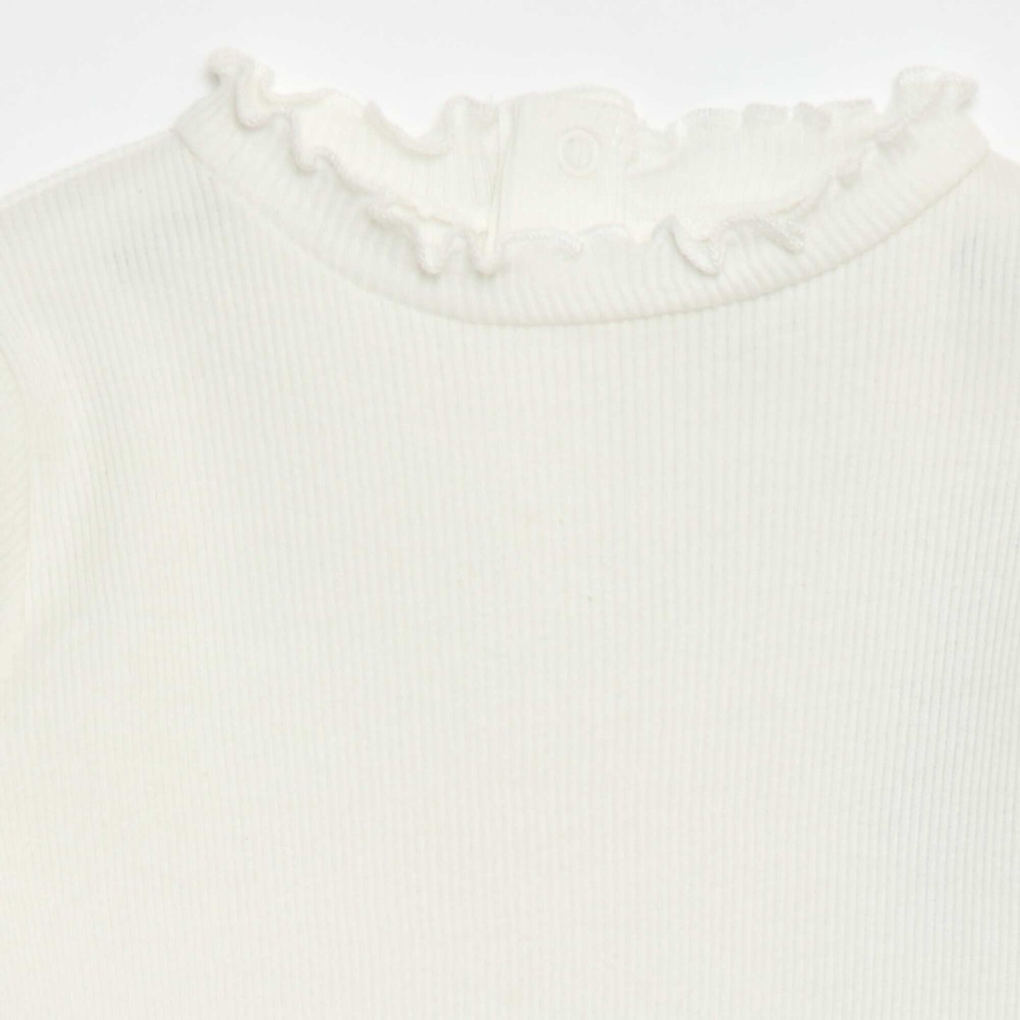 Ribbed T-shirt with Scalloped Neck WHITE