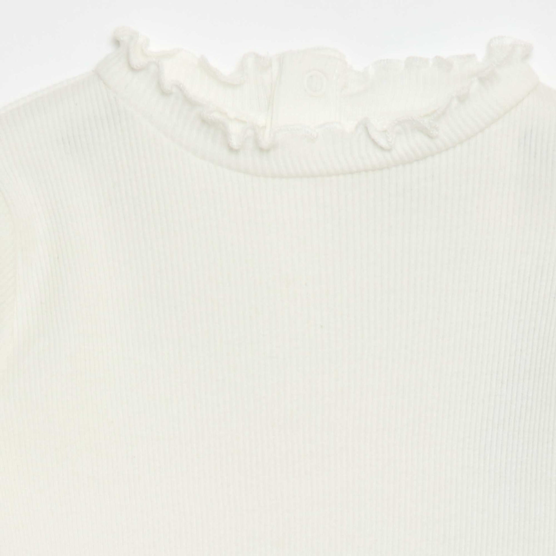 Ribbed T-shirt with Scalloped Neck WHITE