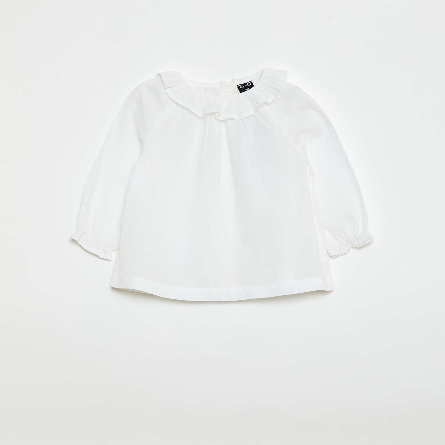 Dobby Blouse with Buttoned Back Opening WHITE