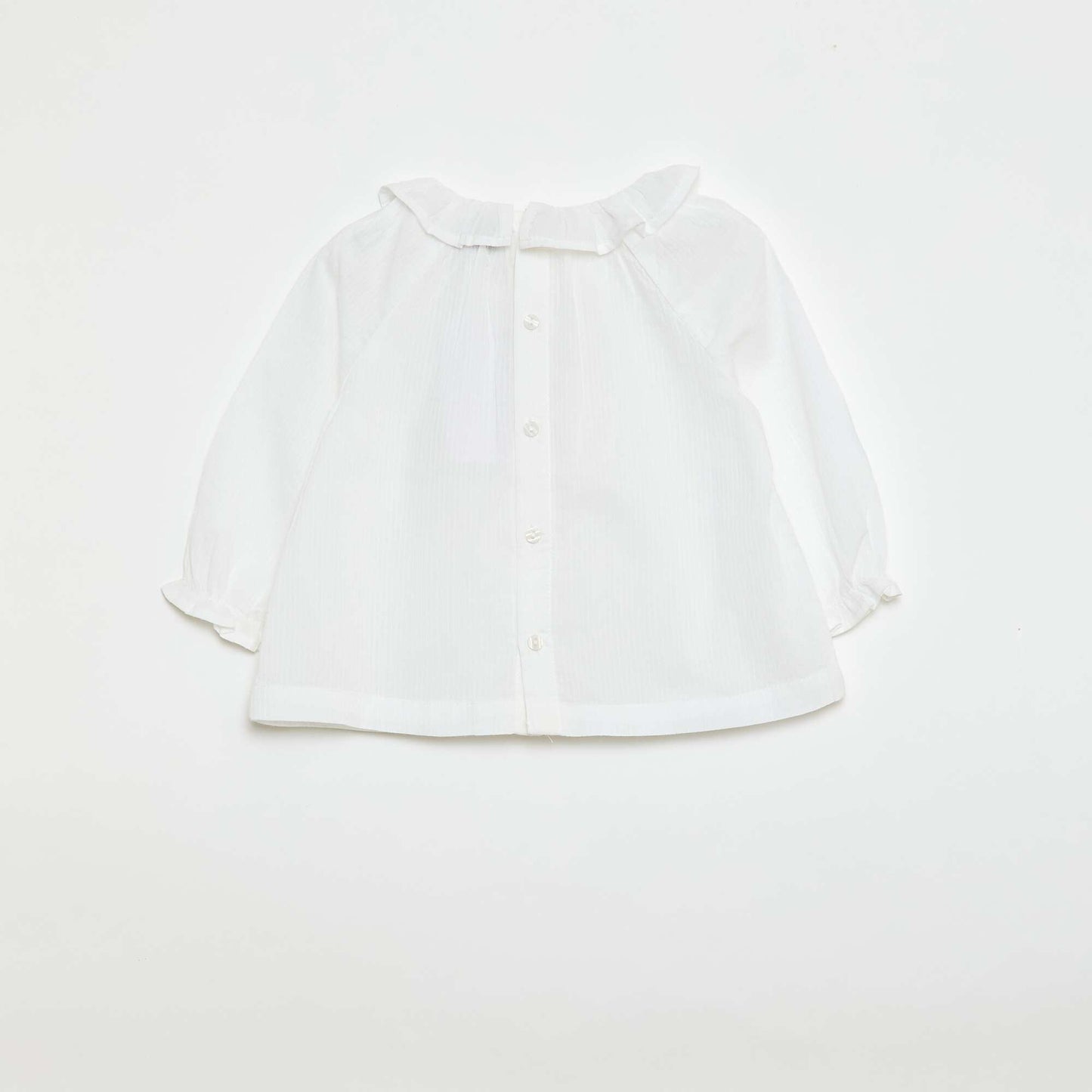 Dobby Blouse with Buttoned Back Opening WHITE