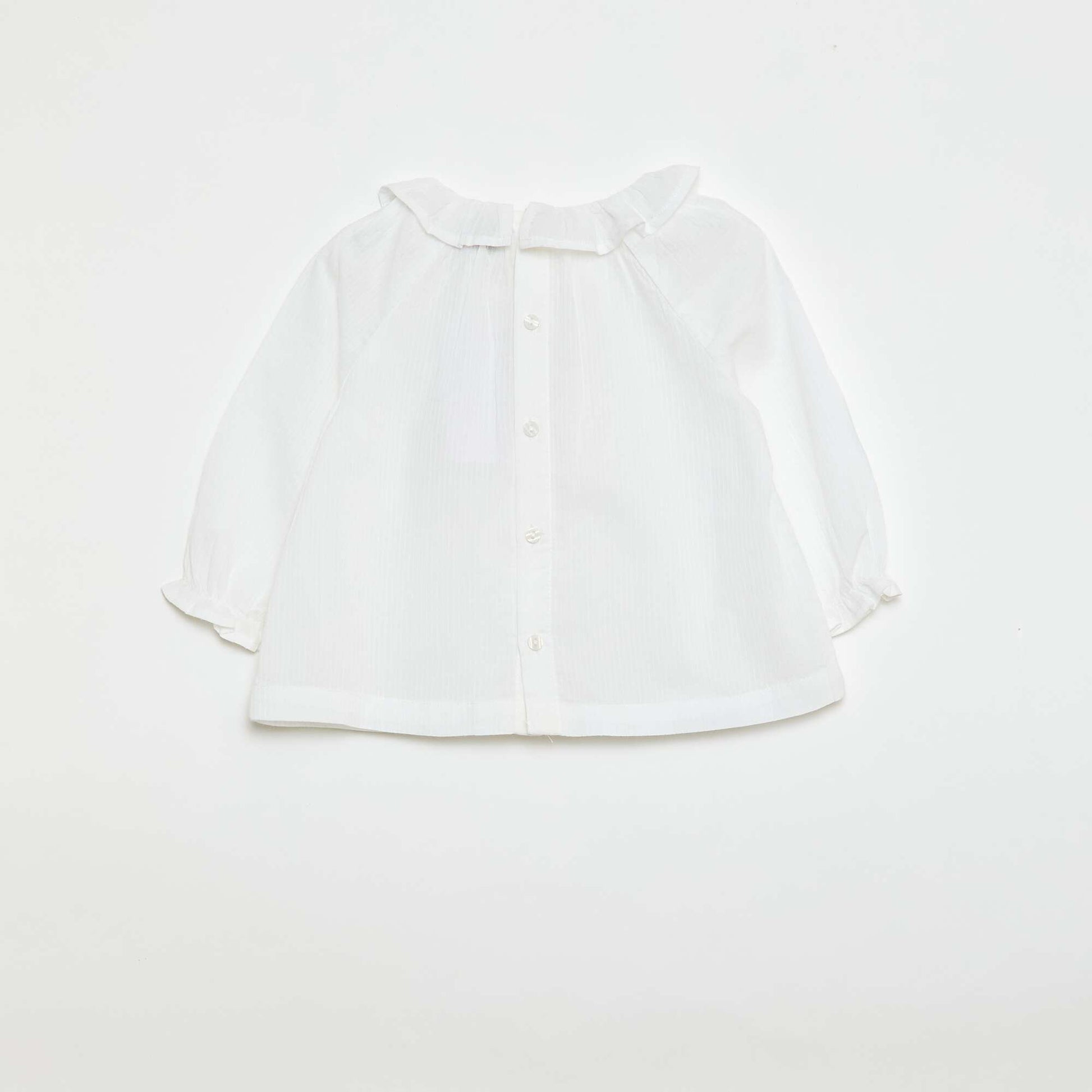 Dobby Blouse with Buttoned Back Opening WHITE