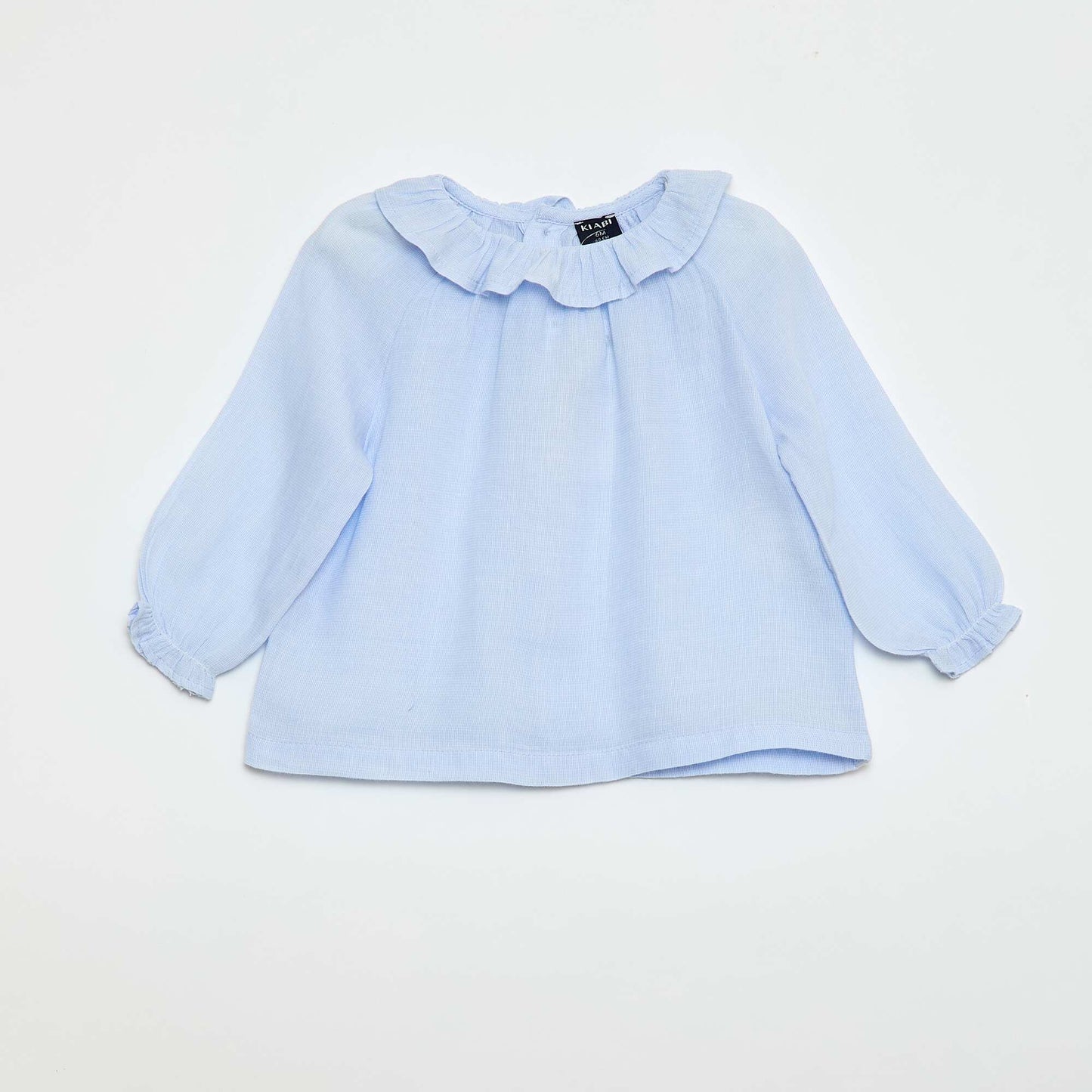 Dobby Blouse with Buttoned Back Opening BLUE