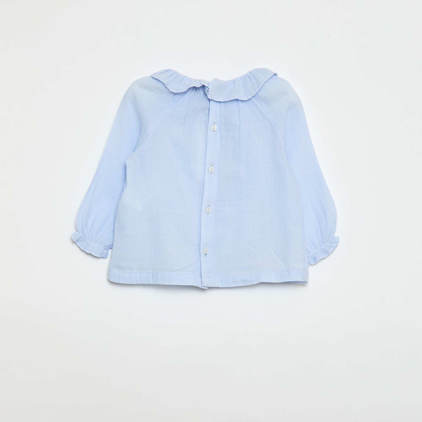 Dobby Blouse with Buttoned Back Opening BLUE