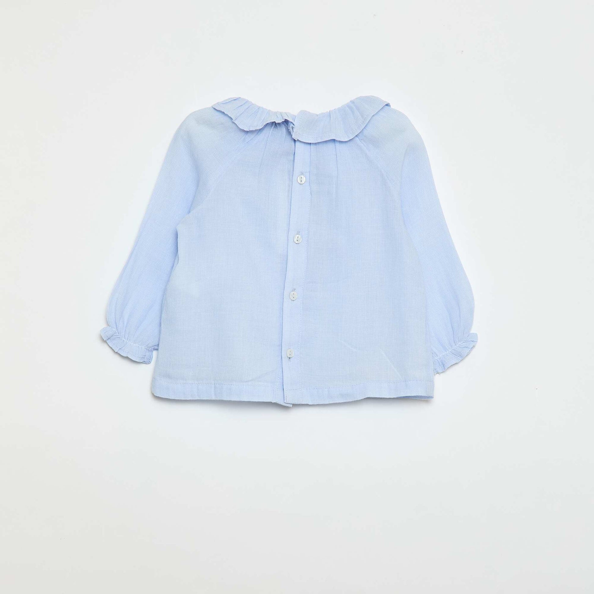 Dobby Blouse with Buttoned Back Opening BLUE