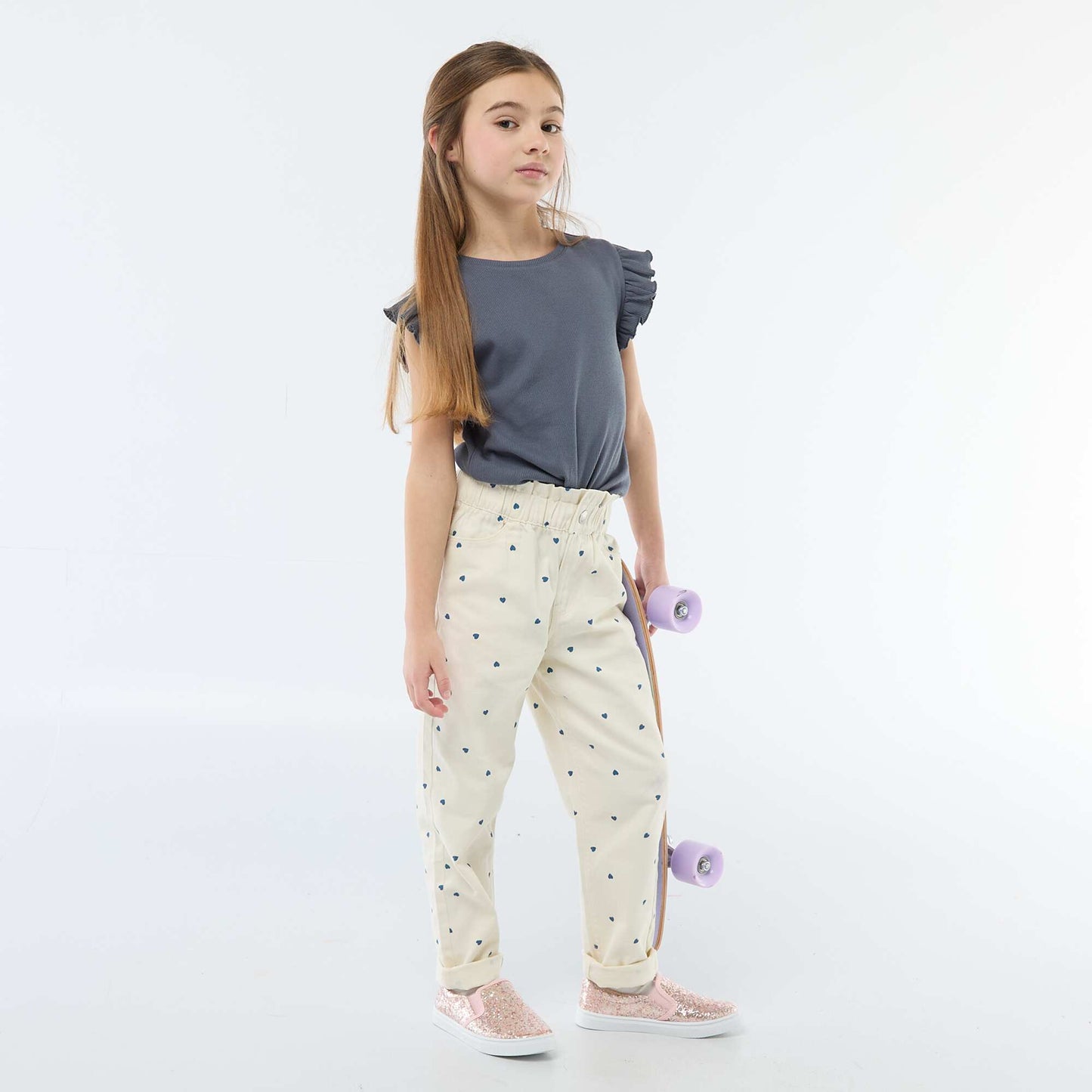Mom Fit Denim Pants with Print WHITE