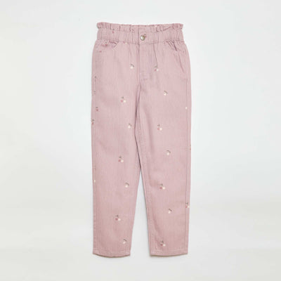 Patterned Mom Fit Denim Trousers PINK