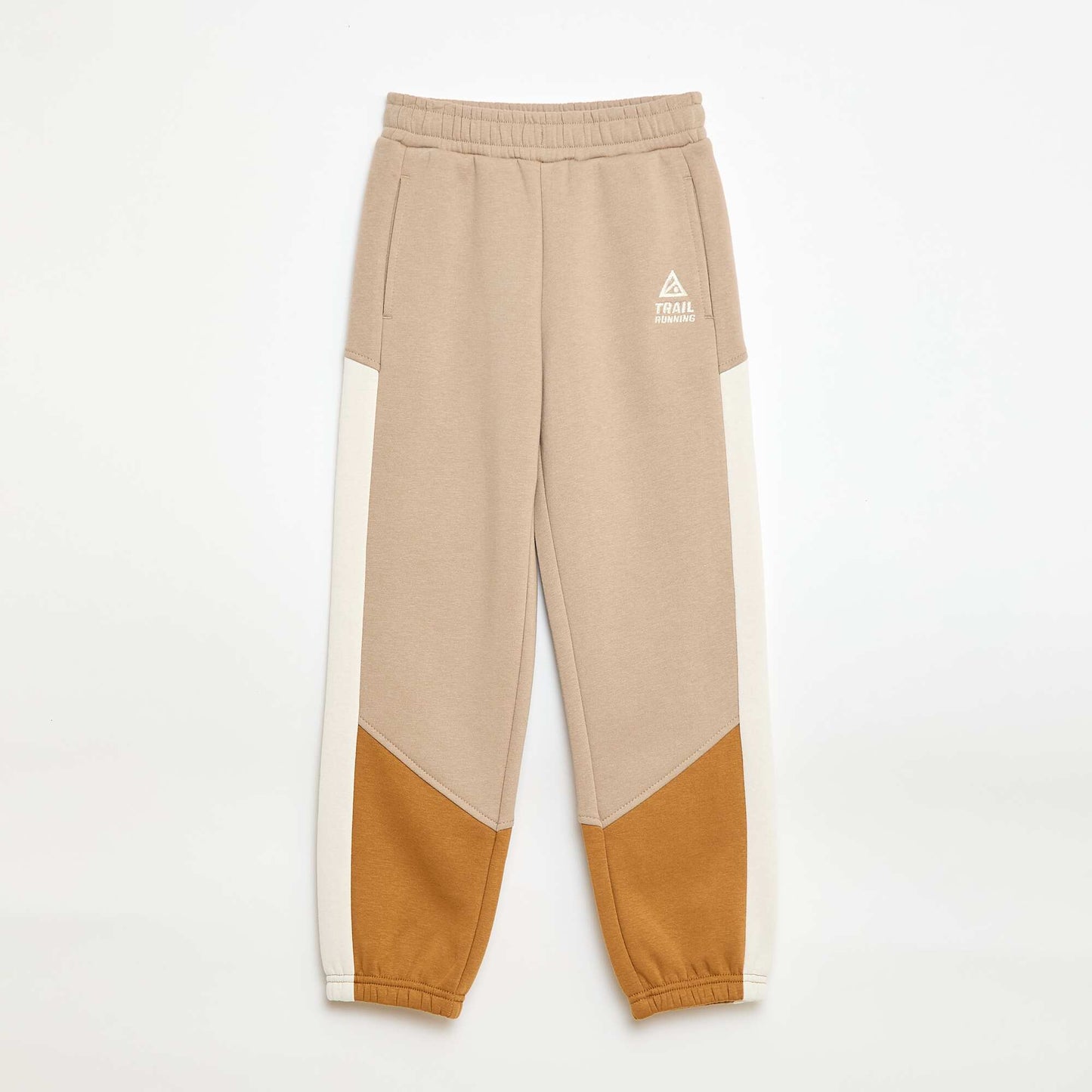 Color Block Fleece Joggers BEIGE