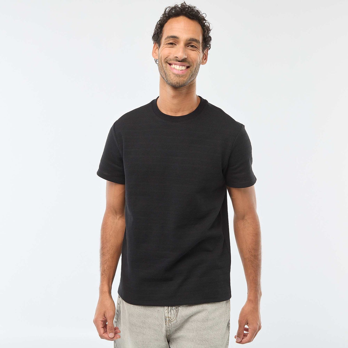Waffle Knit Short-Sleeve T-Shirt BLACK