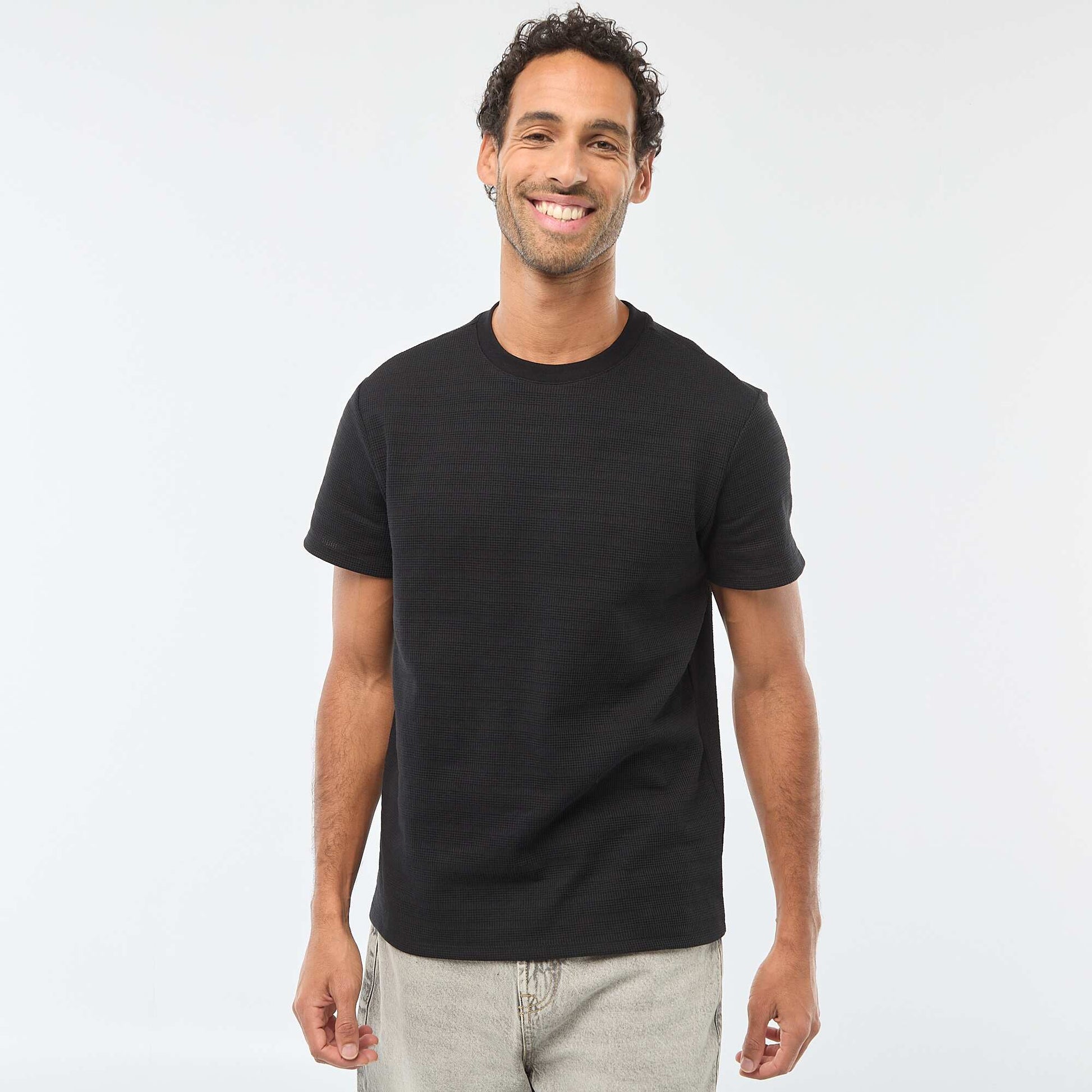 Waffle Knit Short-Sleeve T-Shirt BLACK