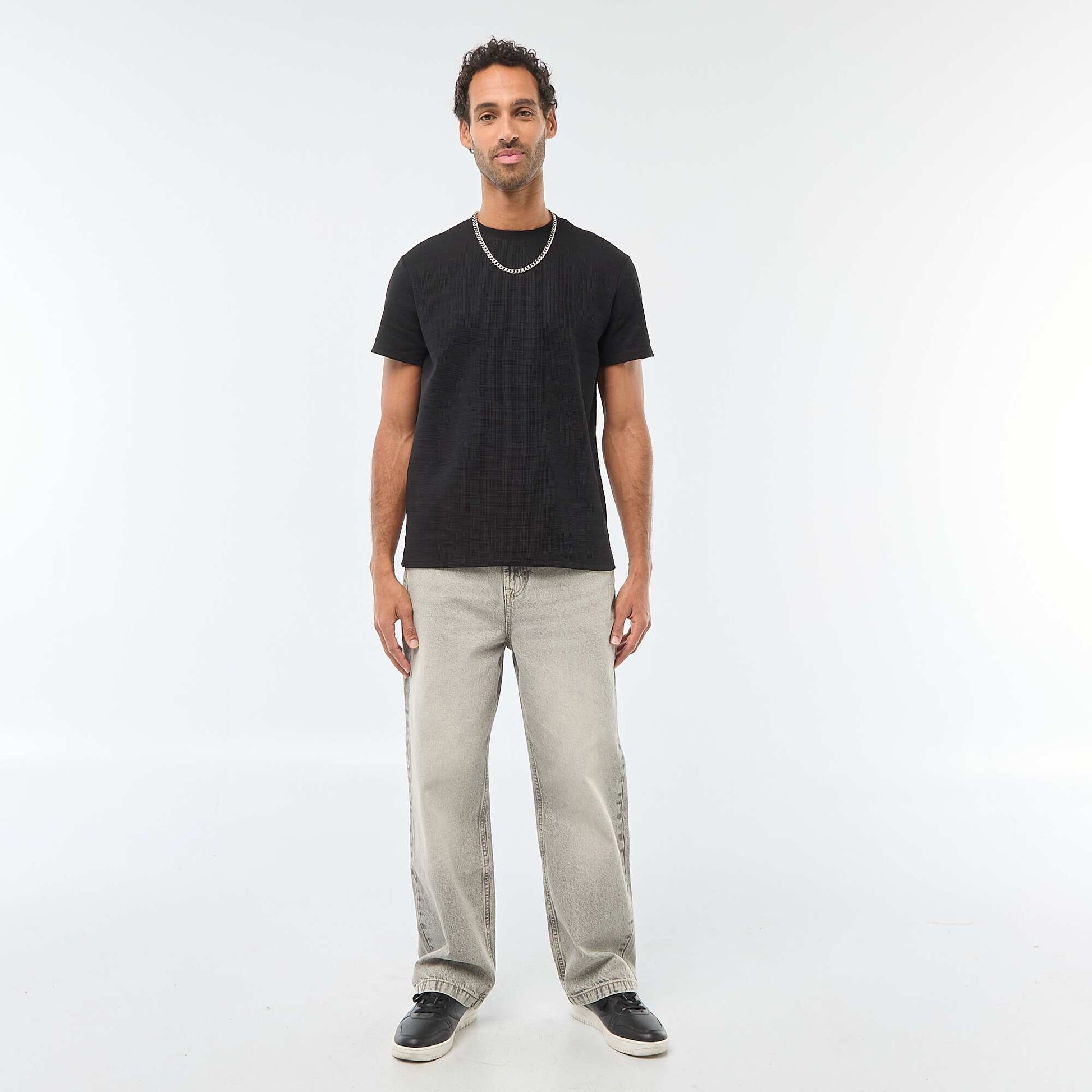 Waffle Knit Short-Sleeve T-Shirt BLACK