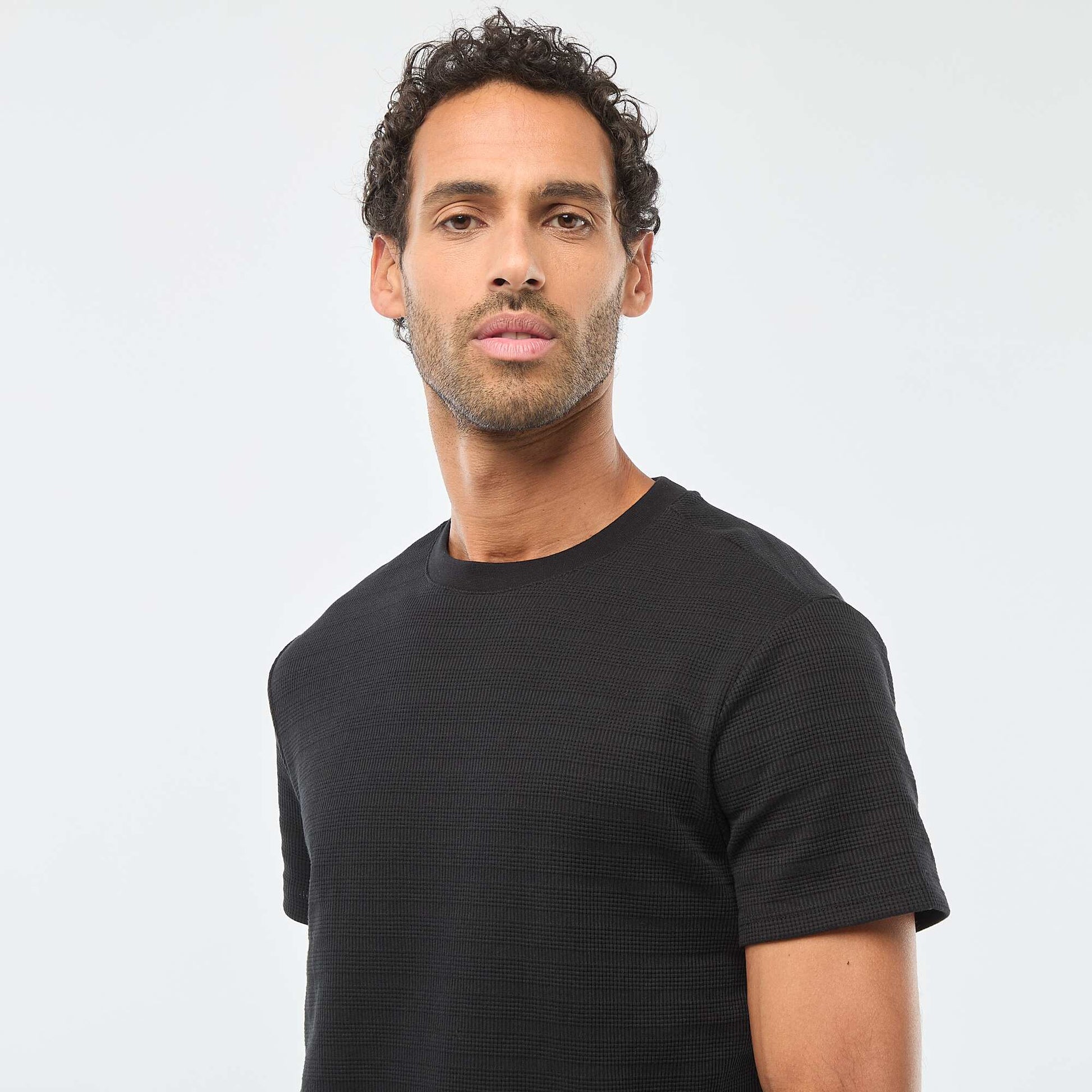 Waffle Knit Short-Sleeve T-Shirt BLACK