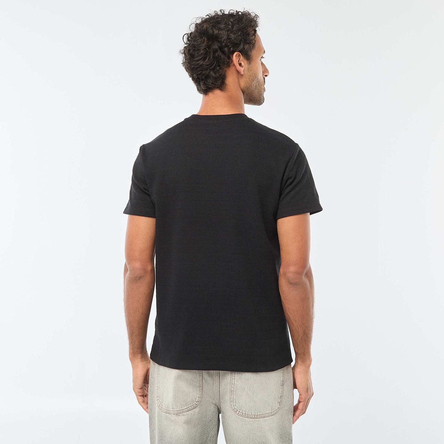 Waffle Knit Short-Sleeve T-Shirt BLACK