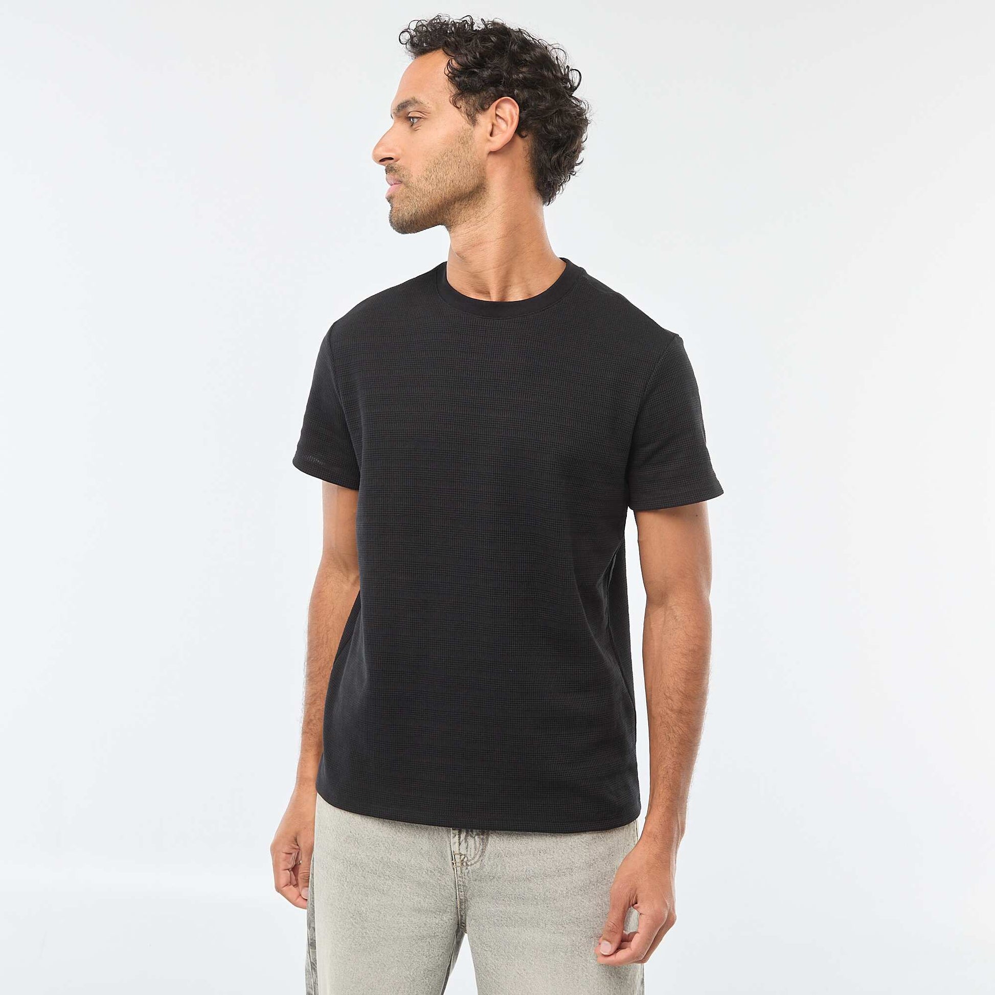 Waffle Knit Short-Sleeve T-Shirt BLACK