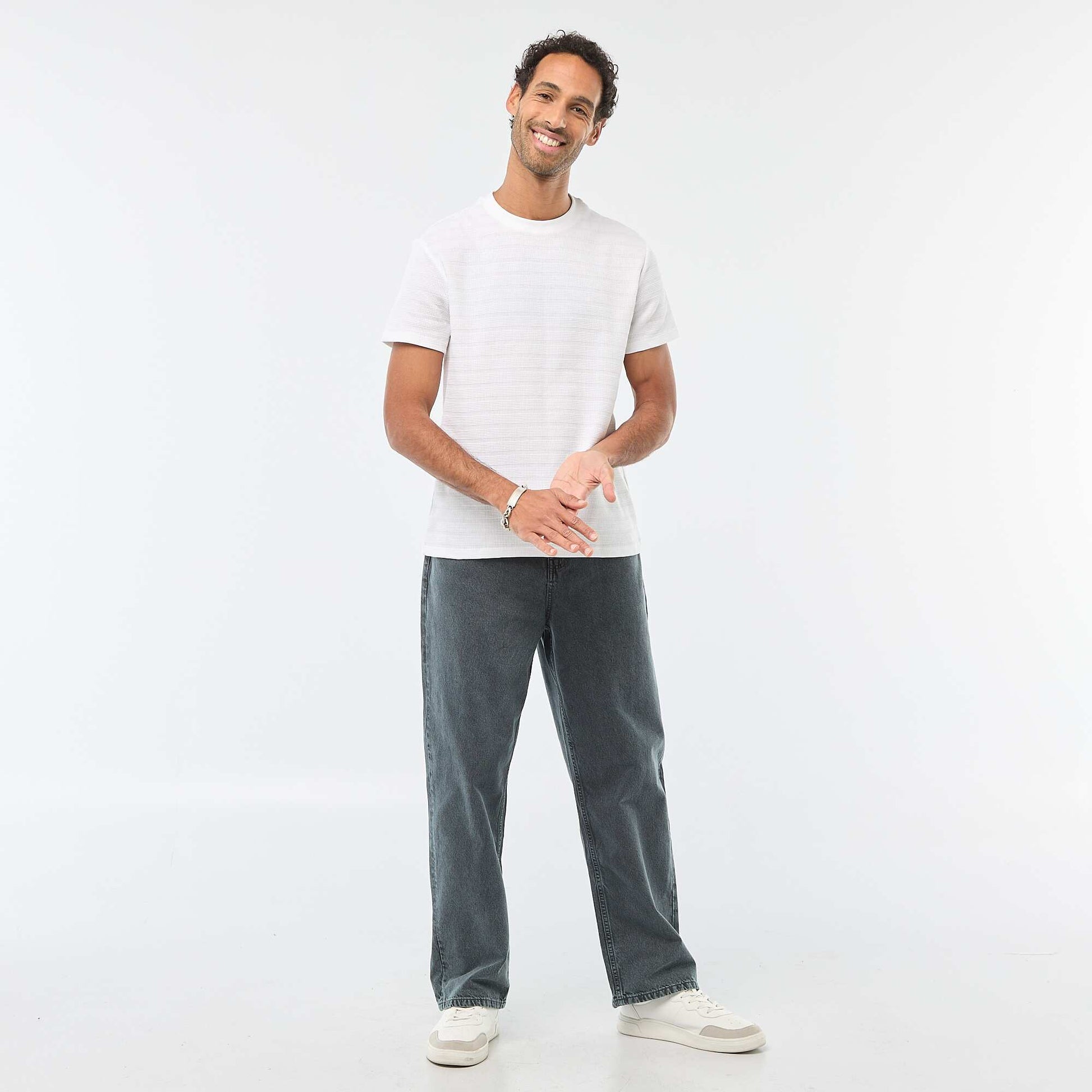 Waffle Knit Short-Sleeve T-Shirt WHITE