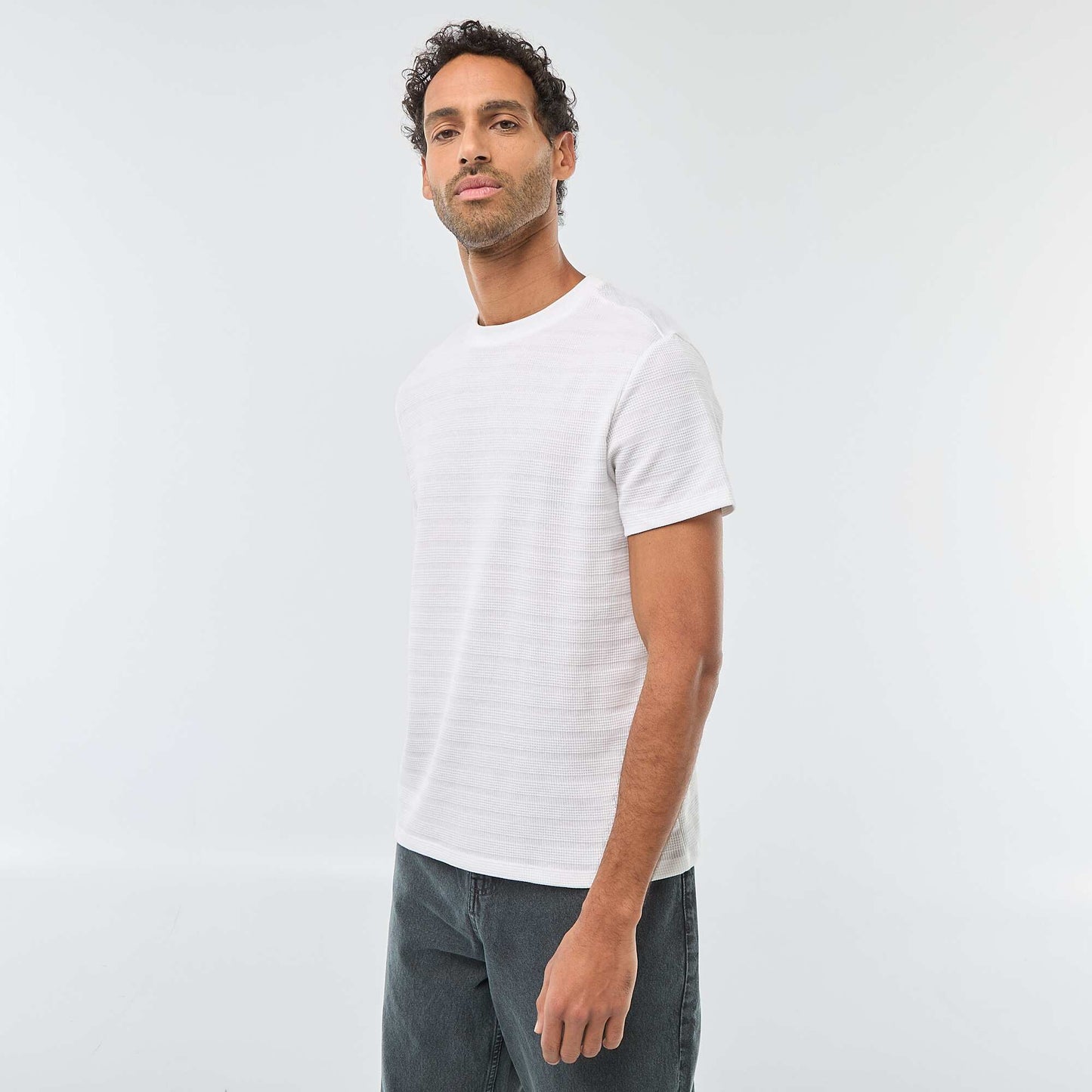Waffle Knit Short-Sleeve T-Shirt WHITE