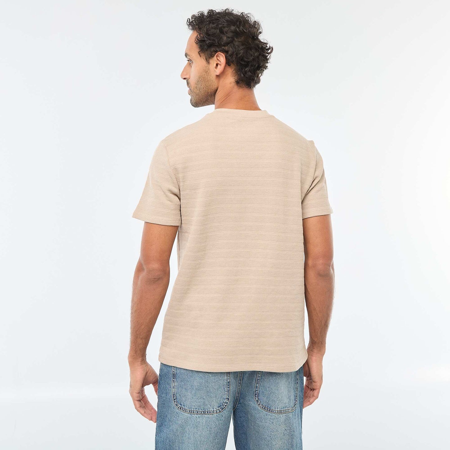 Waffle Knit Short-Sleeve T-Shirt BEIGE