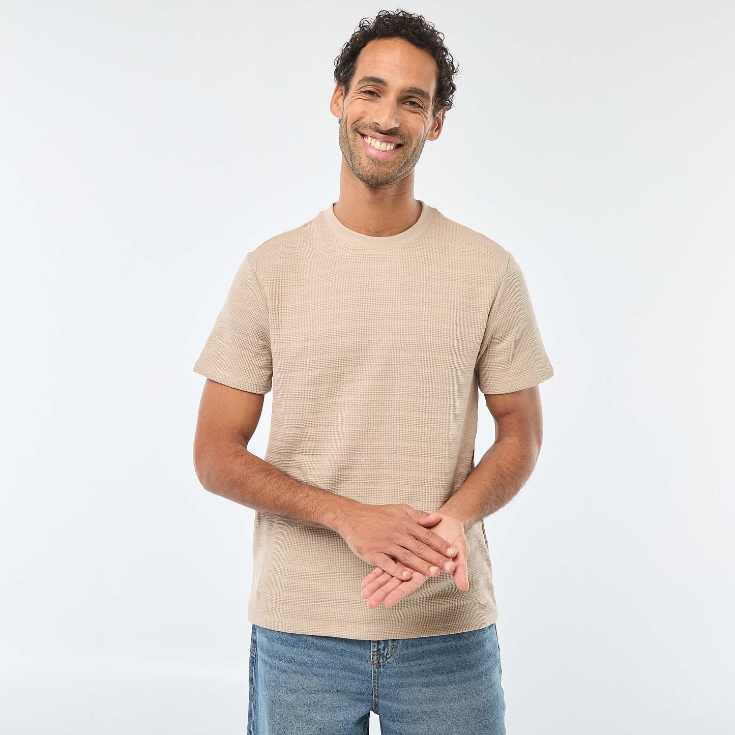 Waffle Knit Short-Sleeve T-Shirt BEIGE