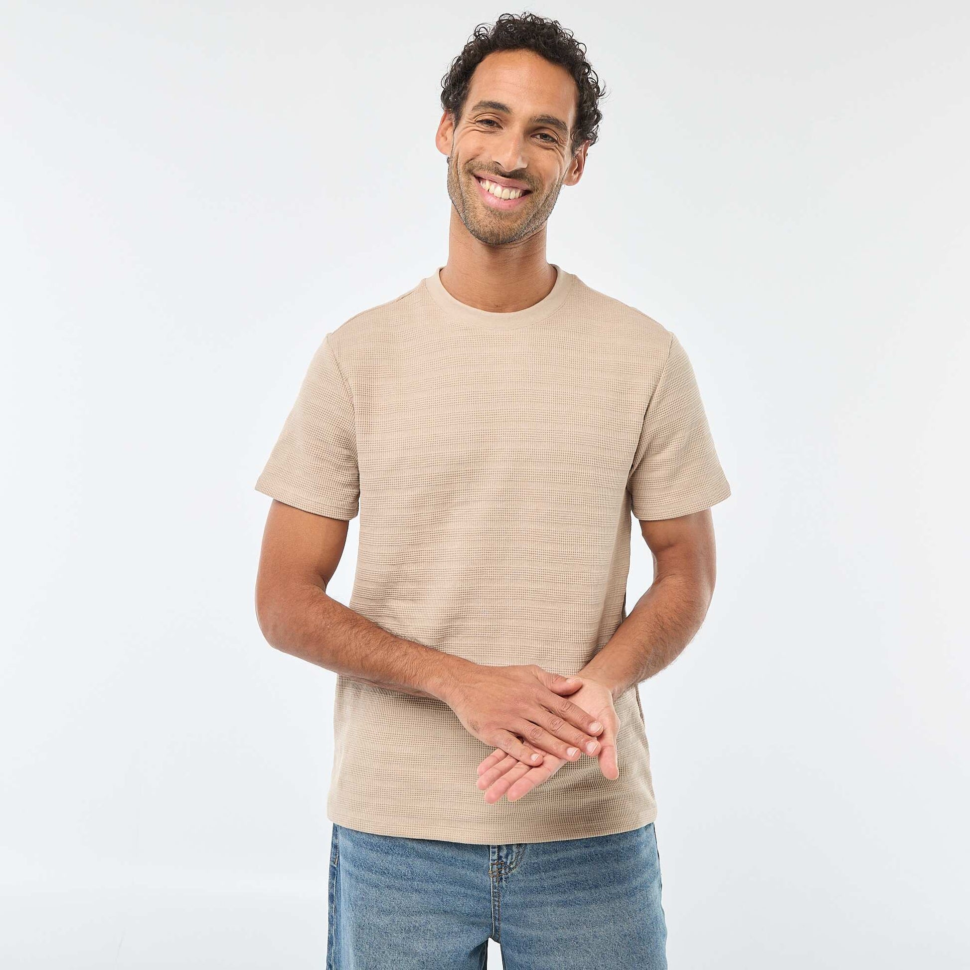 Waffle Knit Short-Sleeve T-Shirt BEIGE
