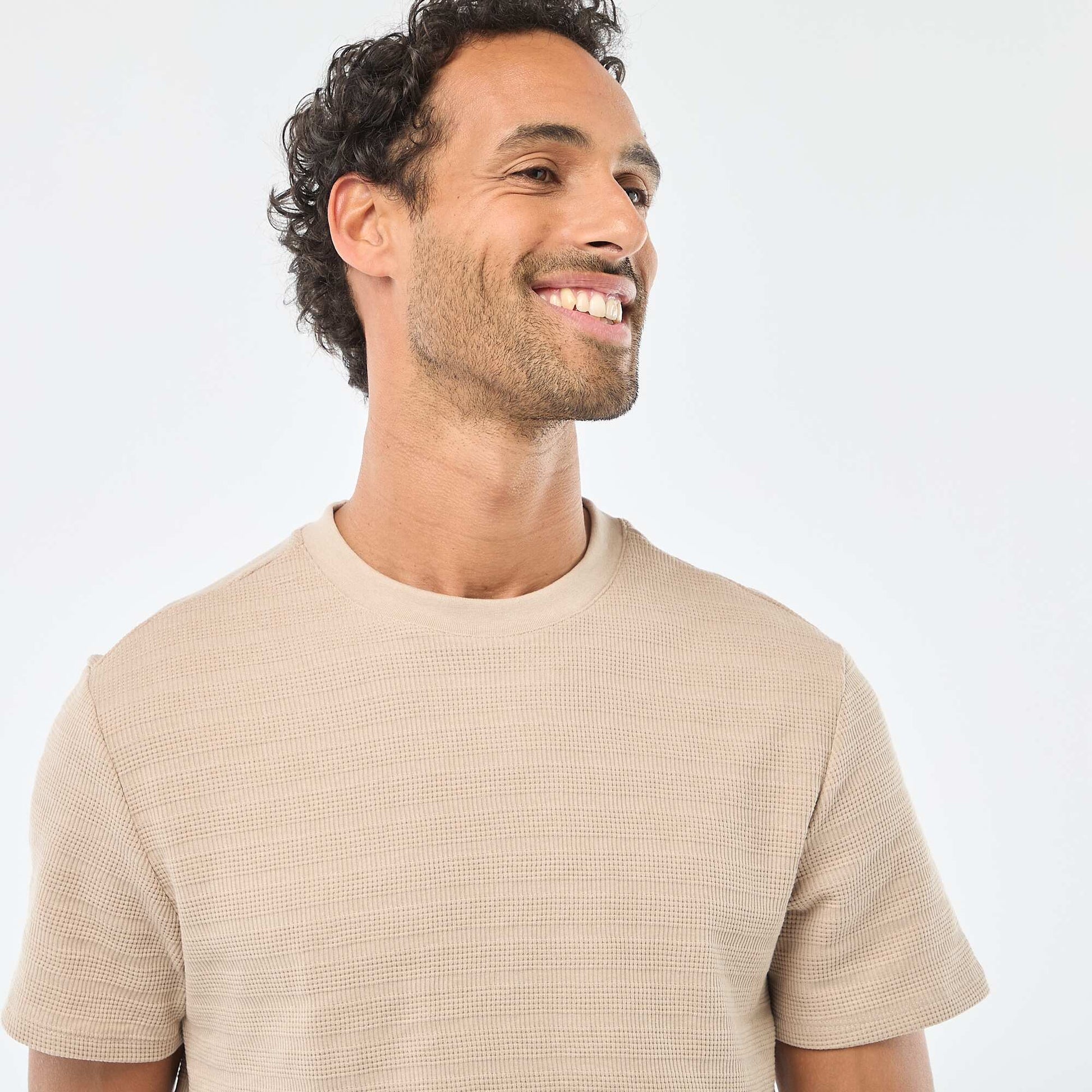Waffle Knit Short-Sleeve T-Shirt BEIGE