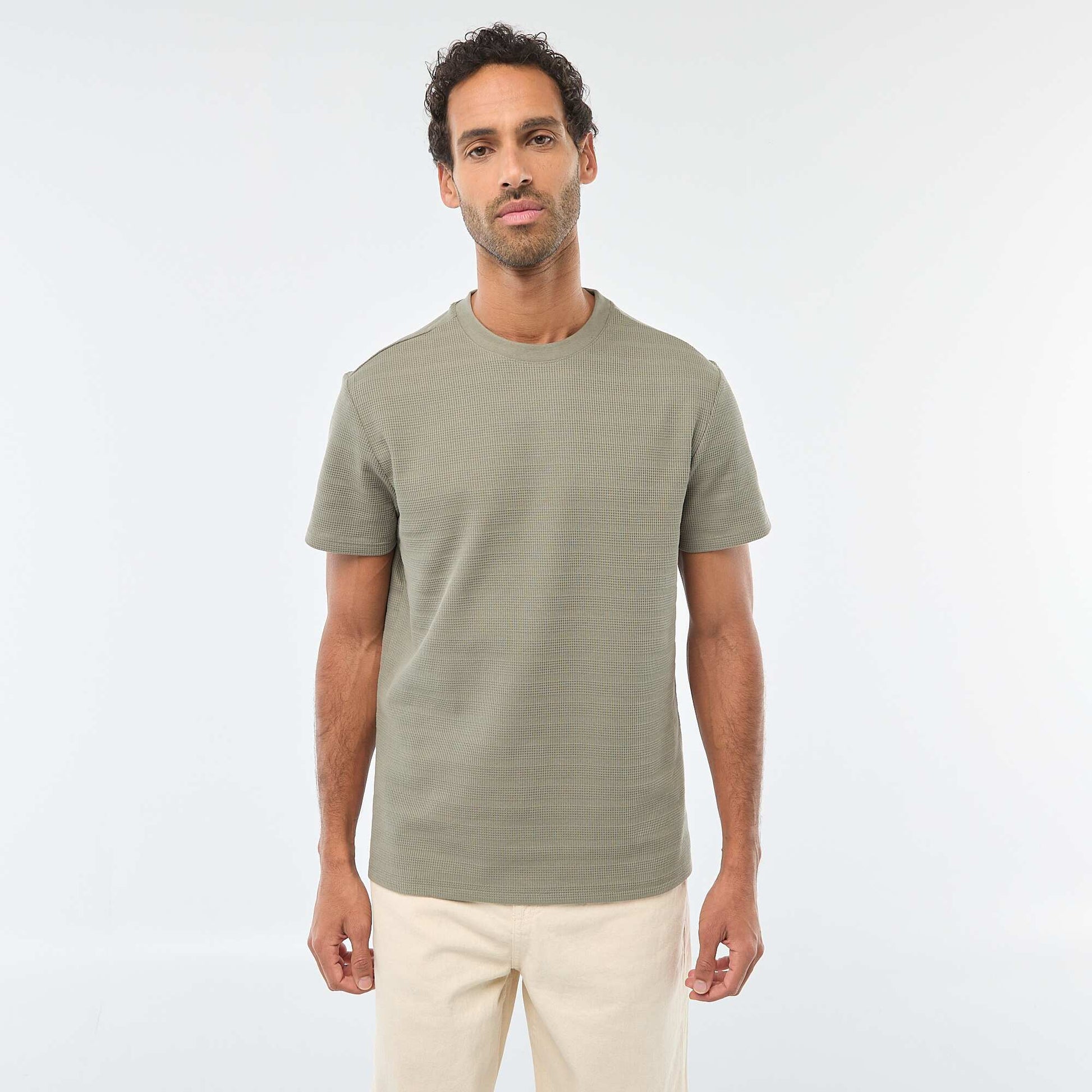 Waffle Knit Short Sleeve T-Shirt GREEN
