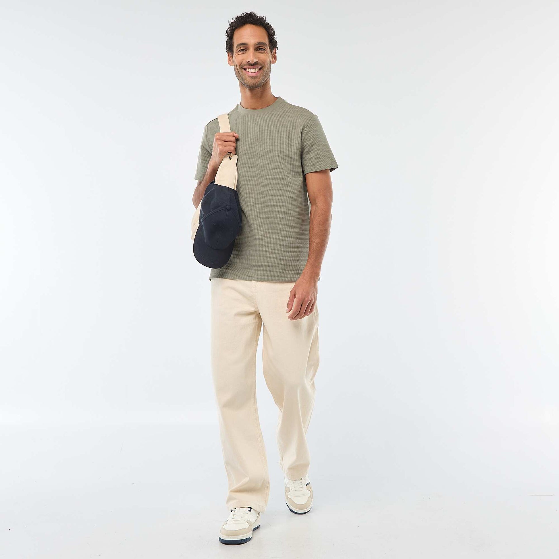 Waffle Knit Short Sleeve T-Shirt GREEN