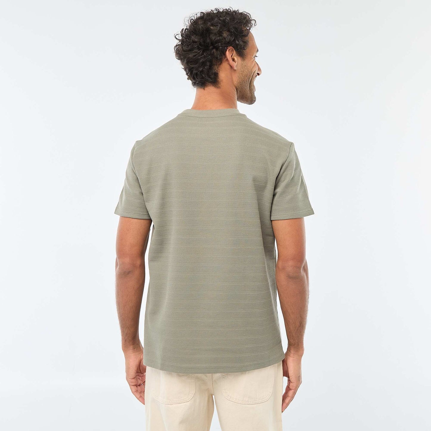 Waffle Knit Short Sleeve T-Shirt GREEN